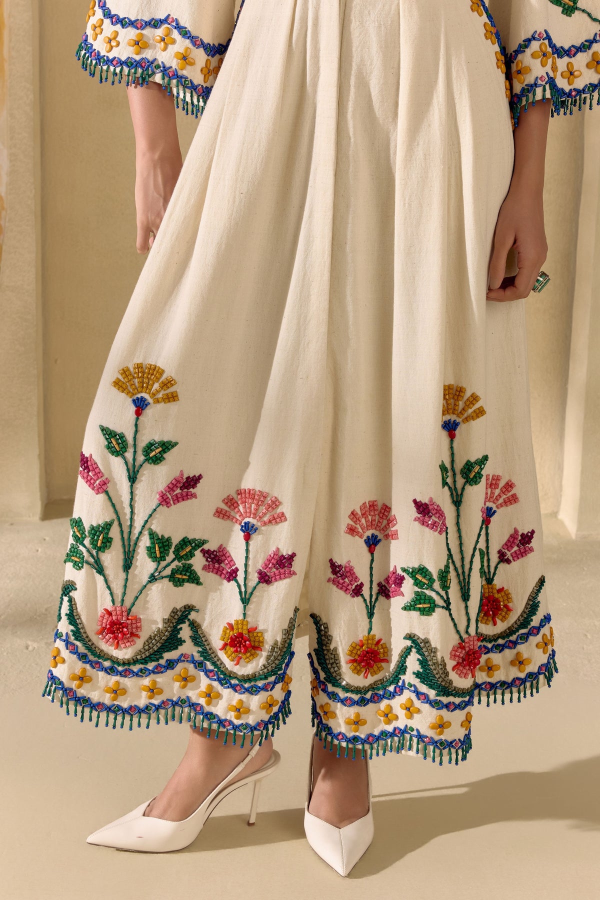Ivory Mosaic Beadwork Midi Dress
