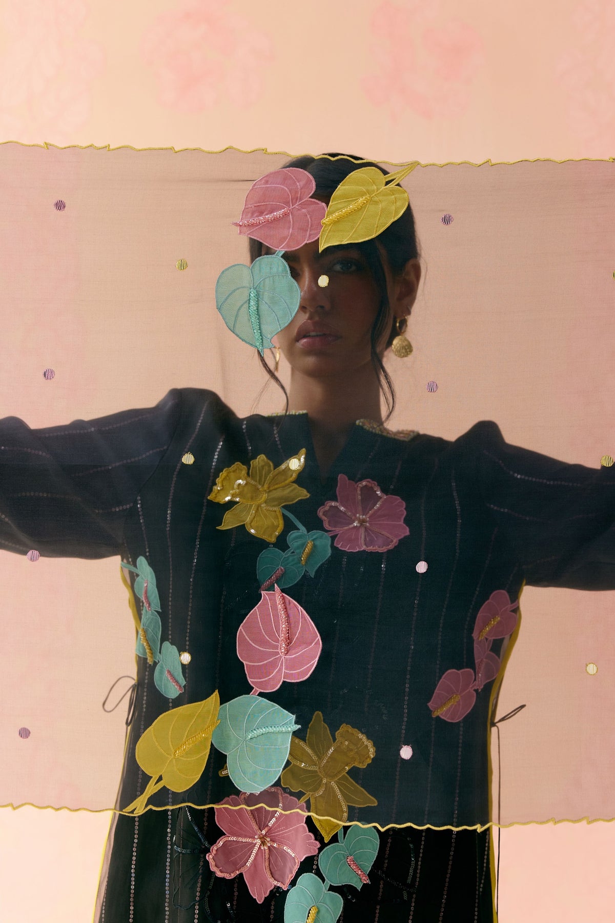 Rainbow Rose Black Kurta Set