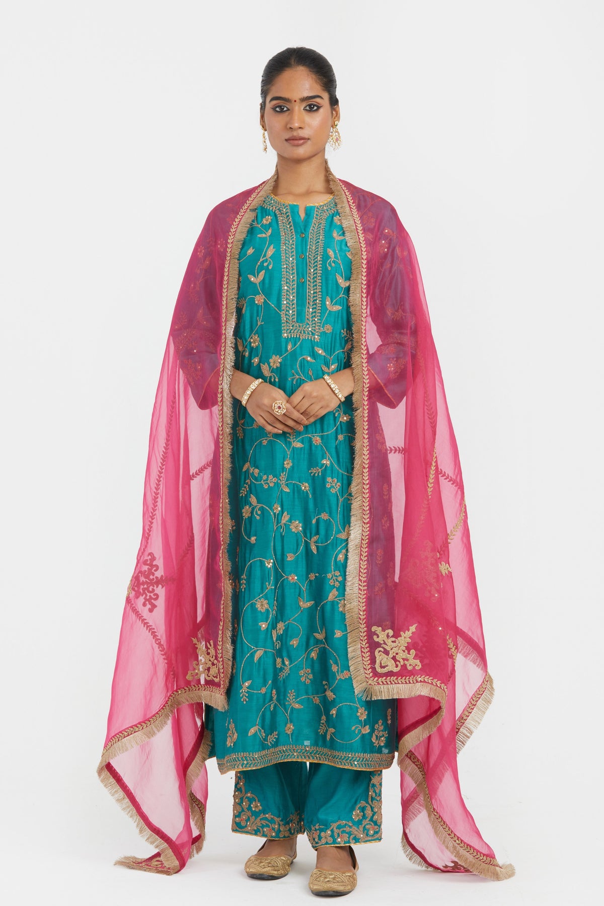 Teal Chanderi Kurta Set