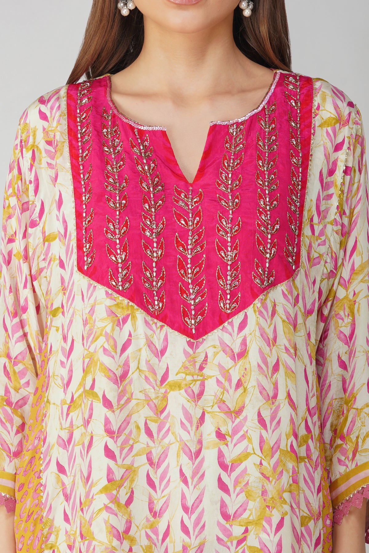 Pink Leaf Print Garara Set