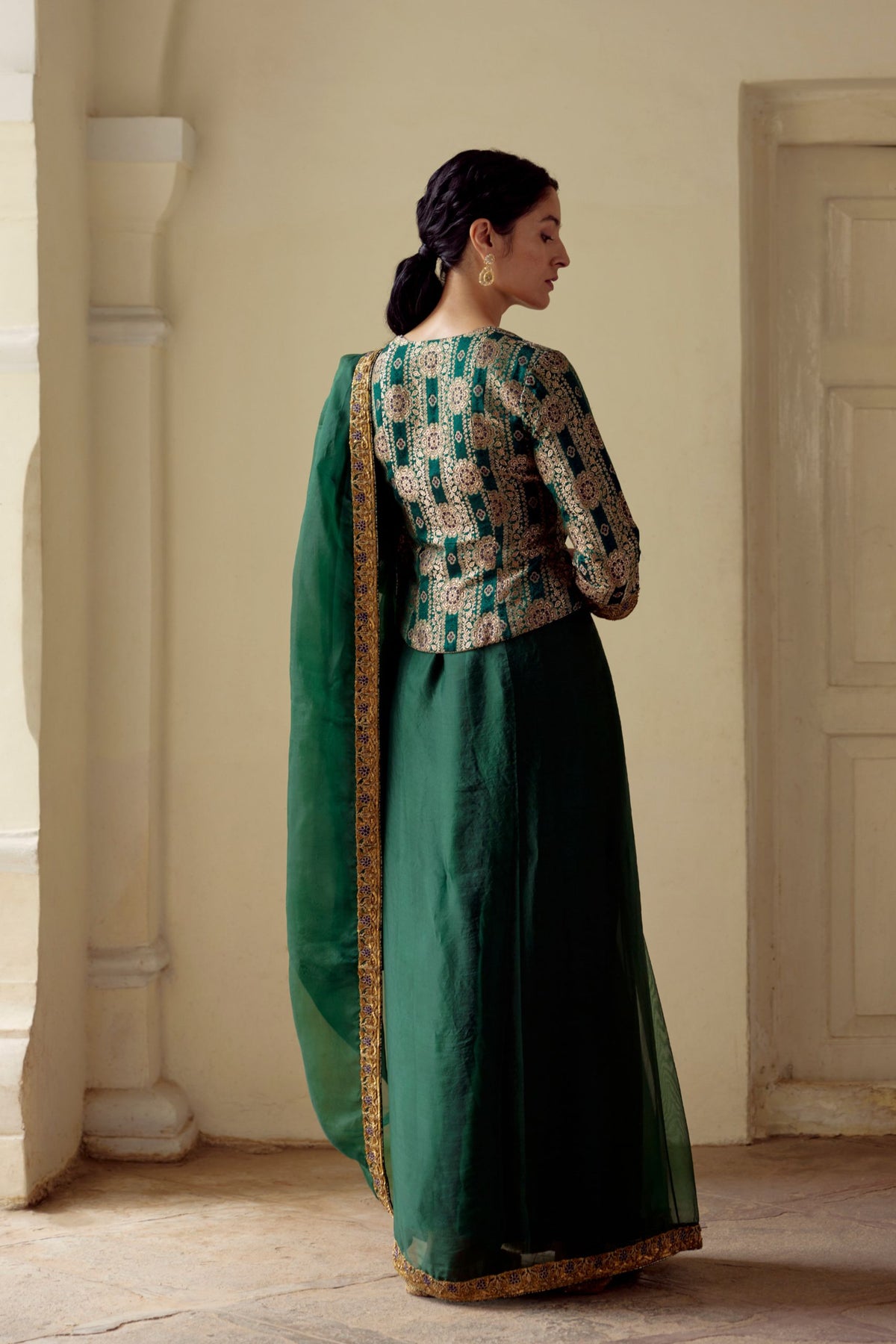 Parivee Bottle Green Corset Blouse