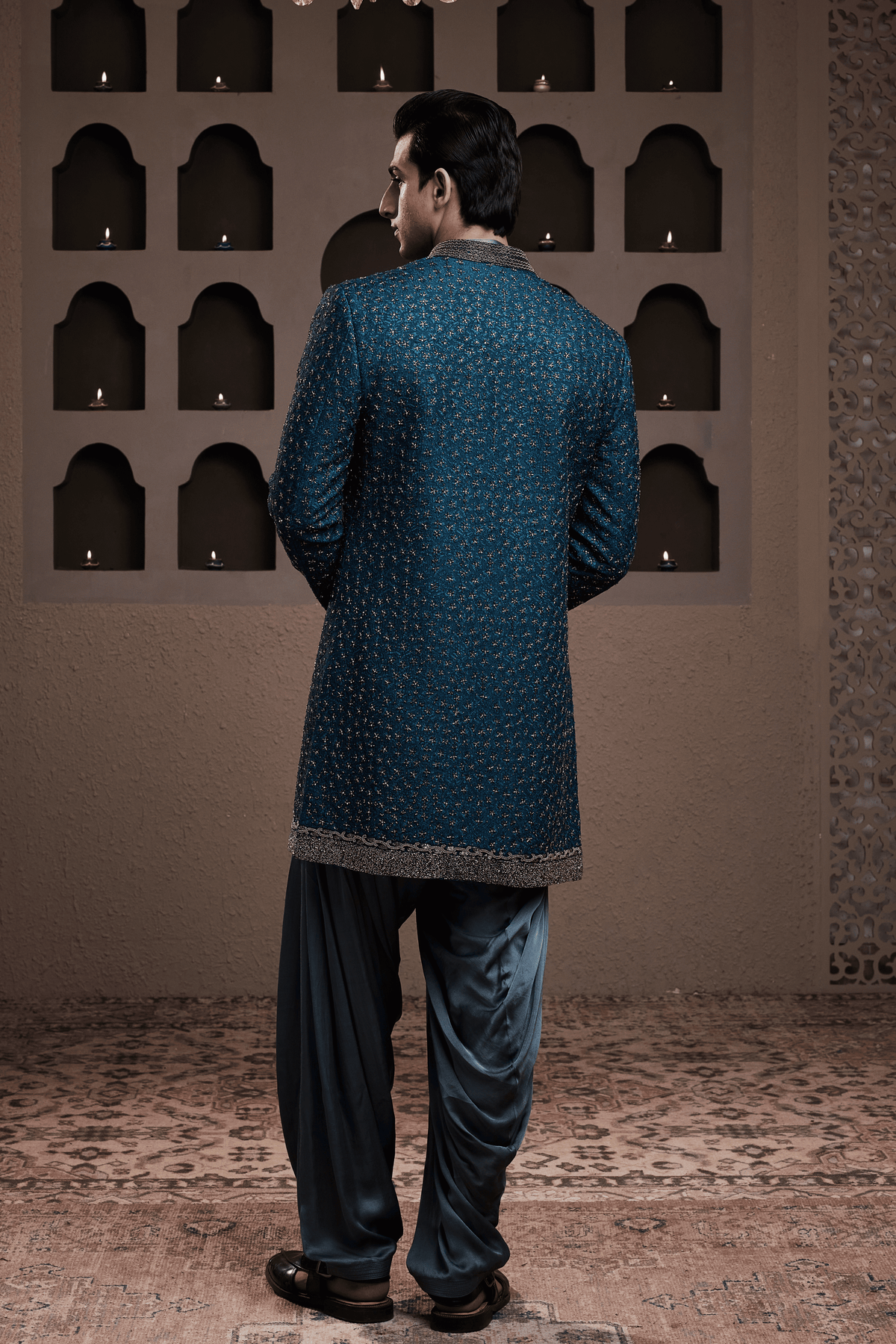 Teal Jacket Kurta Patiyala Set