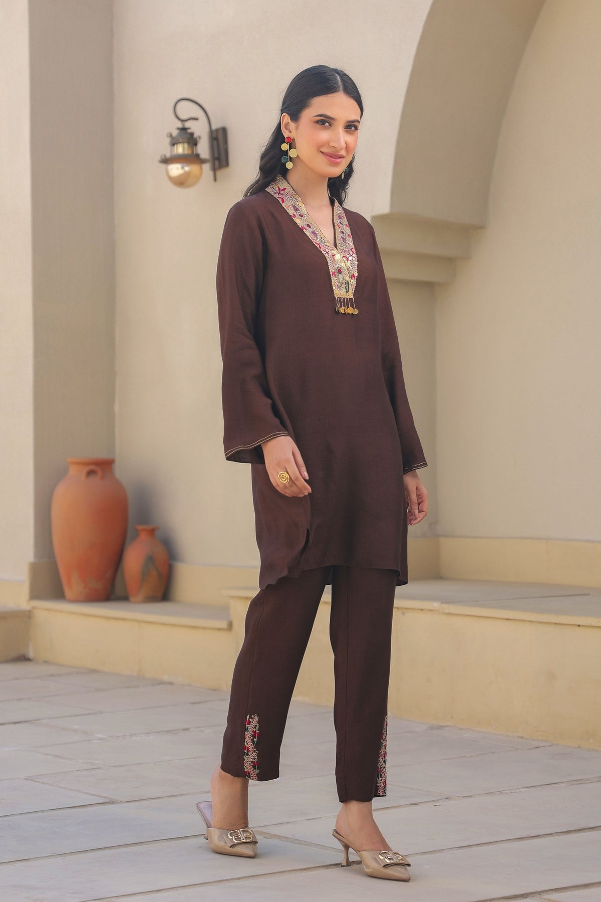 Zardosi Paisley V Neck Co-ord Set