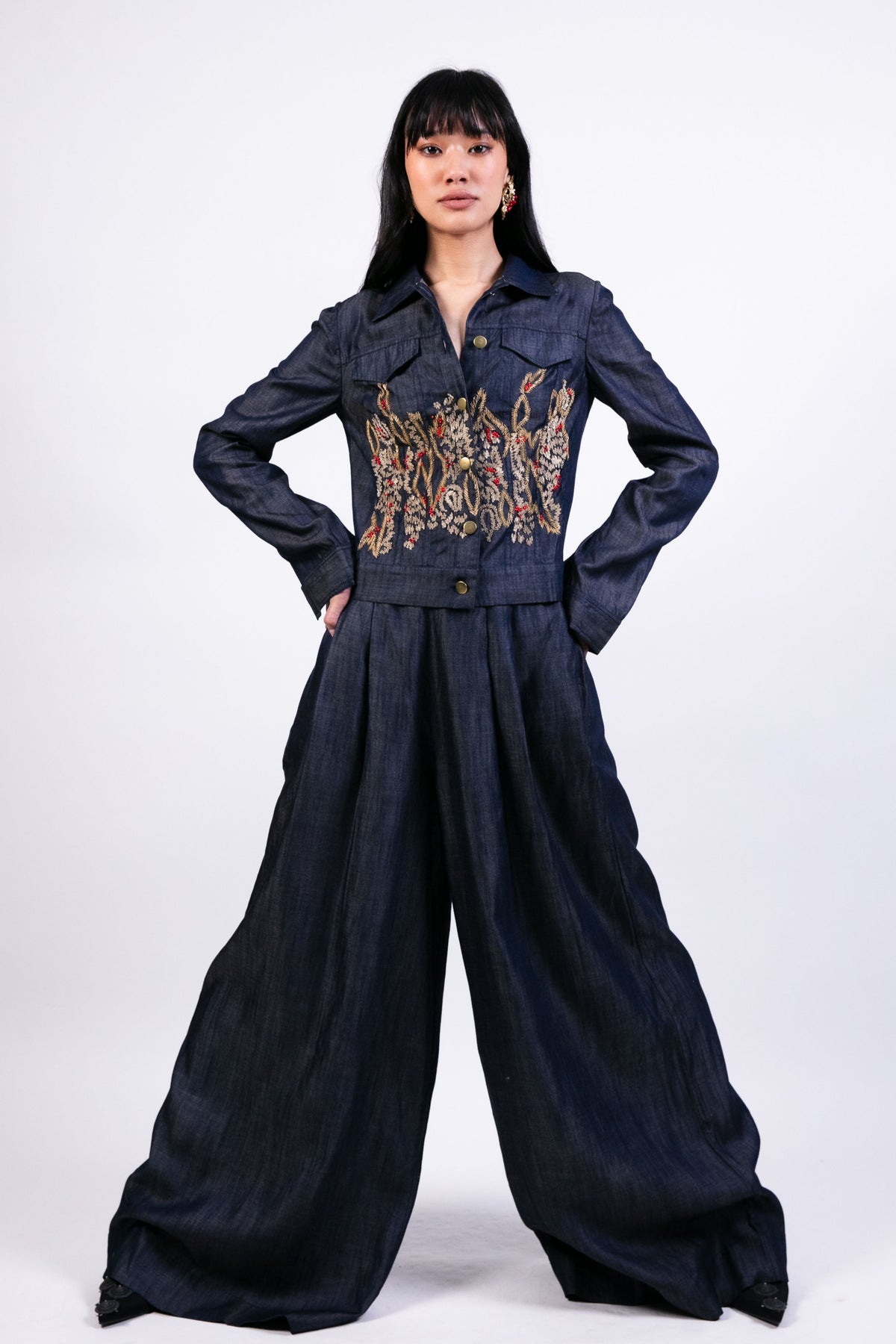 Embroidered Jacket With Flared Pants