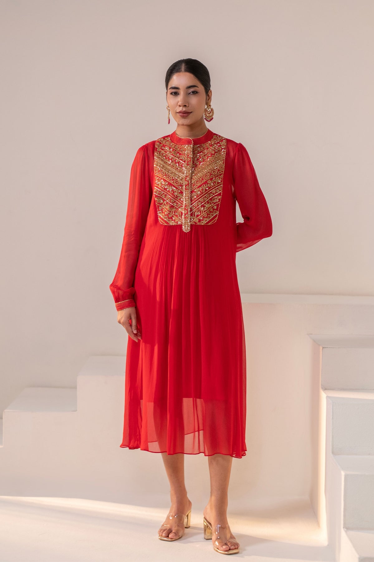 Crimson Red  Embellished  Dress