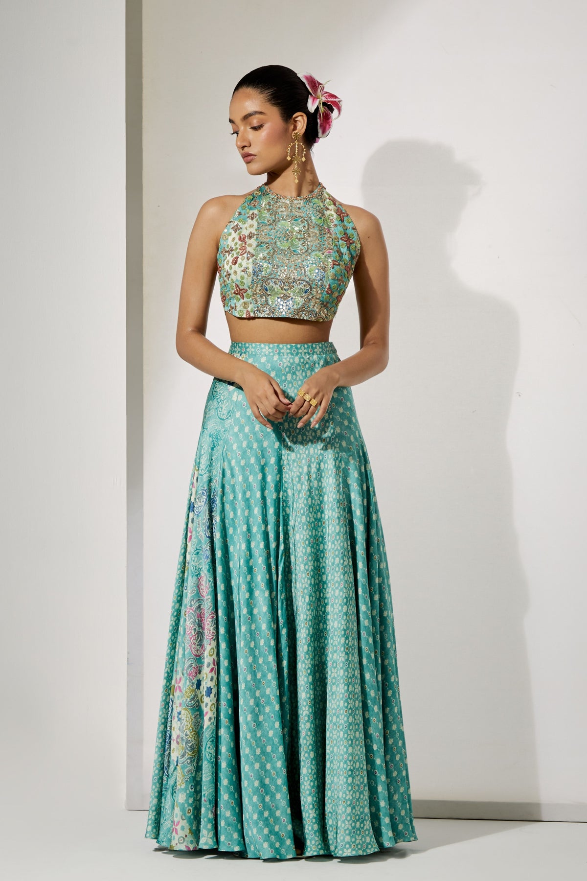 Aqua Bloom Skirt Set