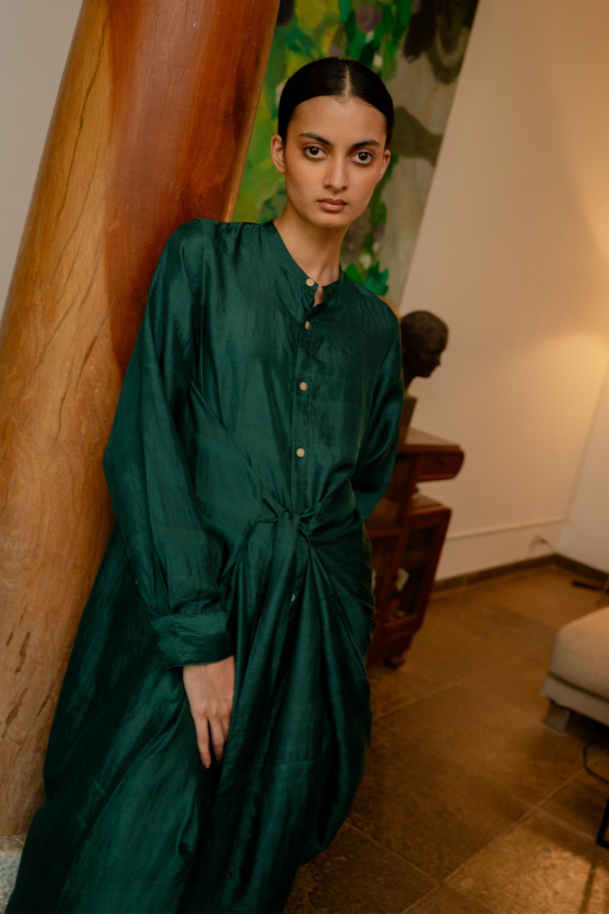 Forest Green Tie Up Dress