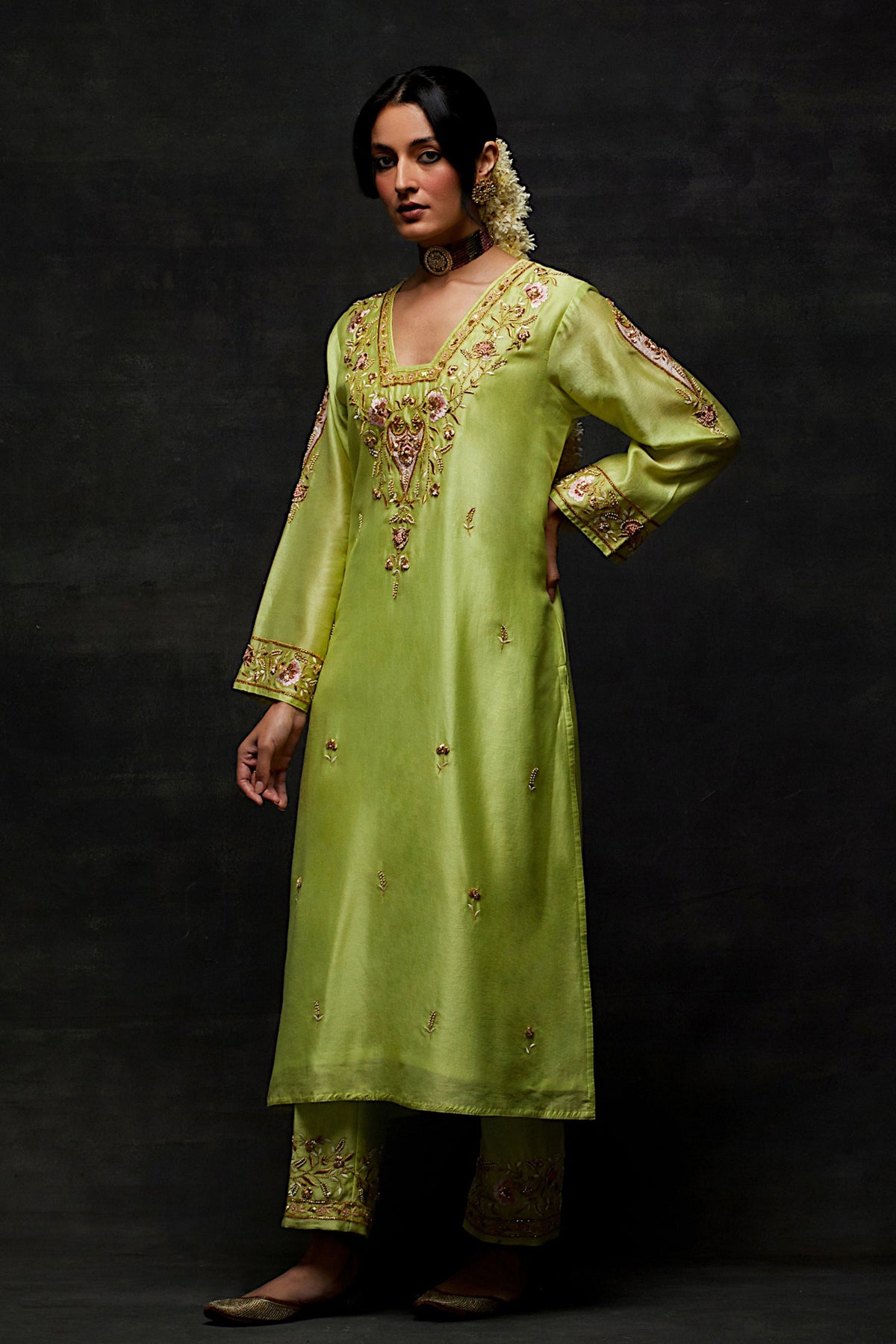 Green Yoke Kurta Set
