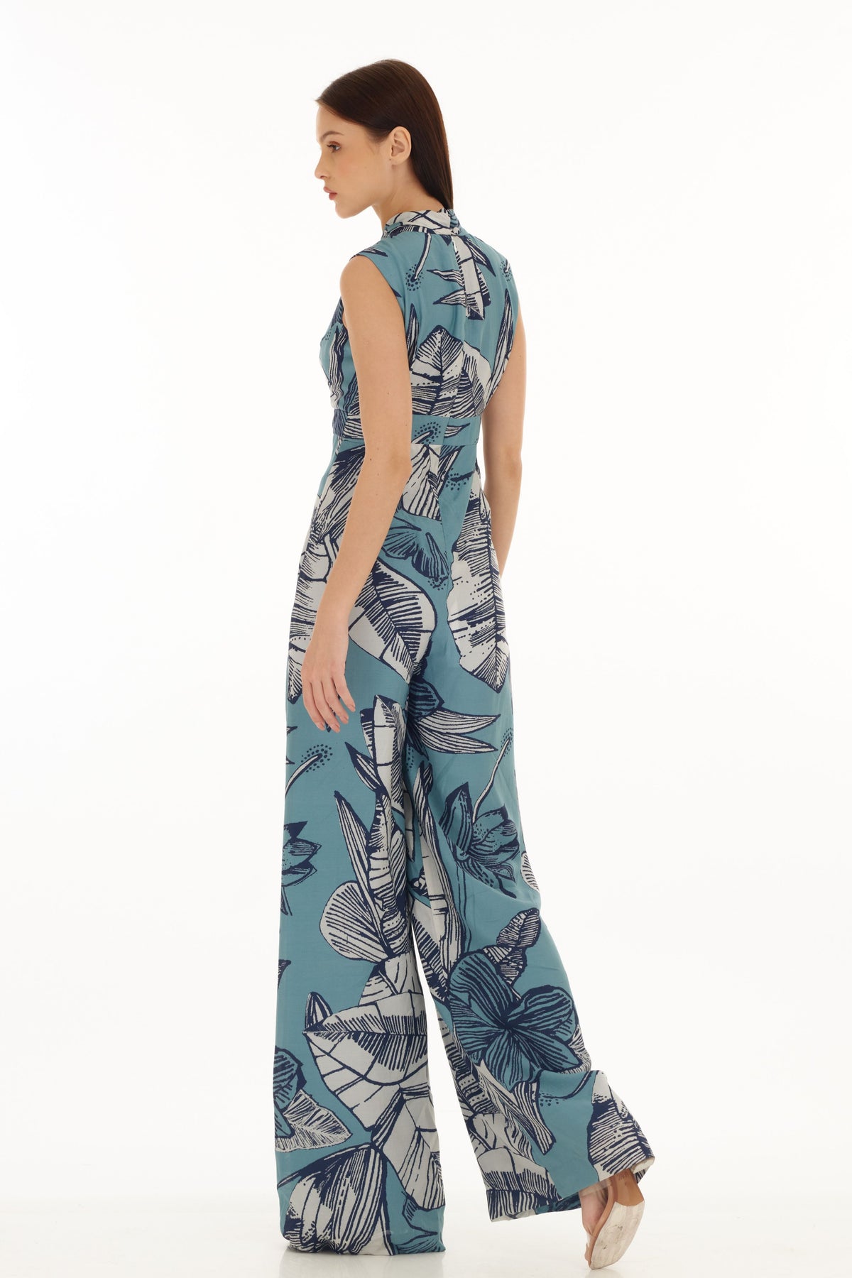 Blue and White Floral Jumpsuit