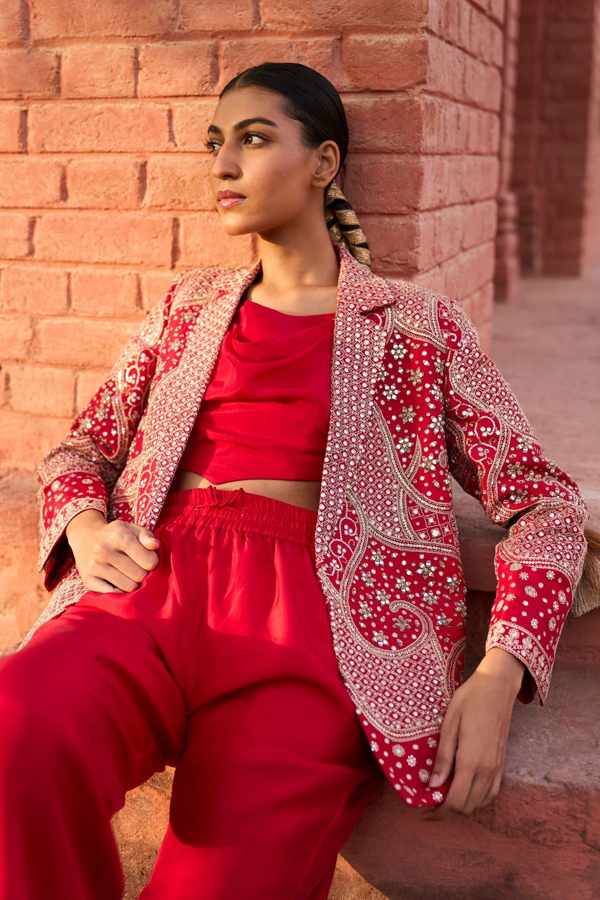 Red Jacket Suit With Jaipur Pant