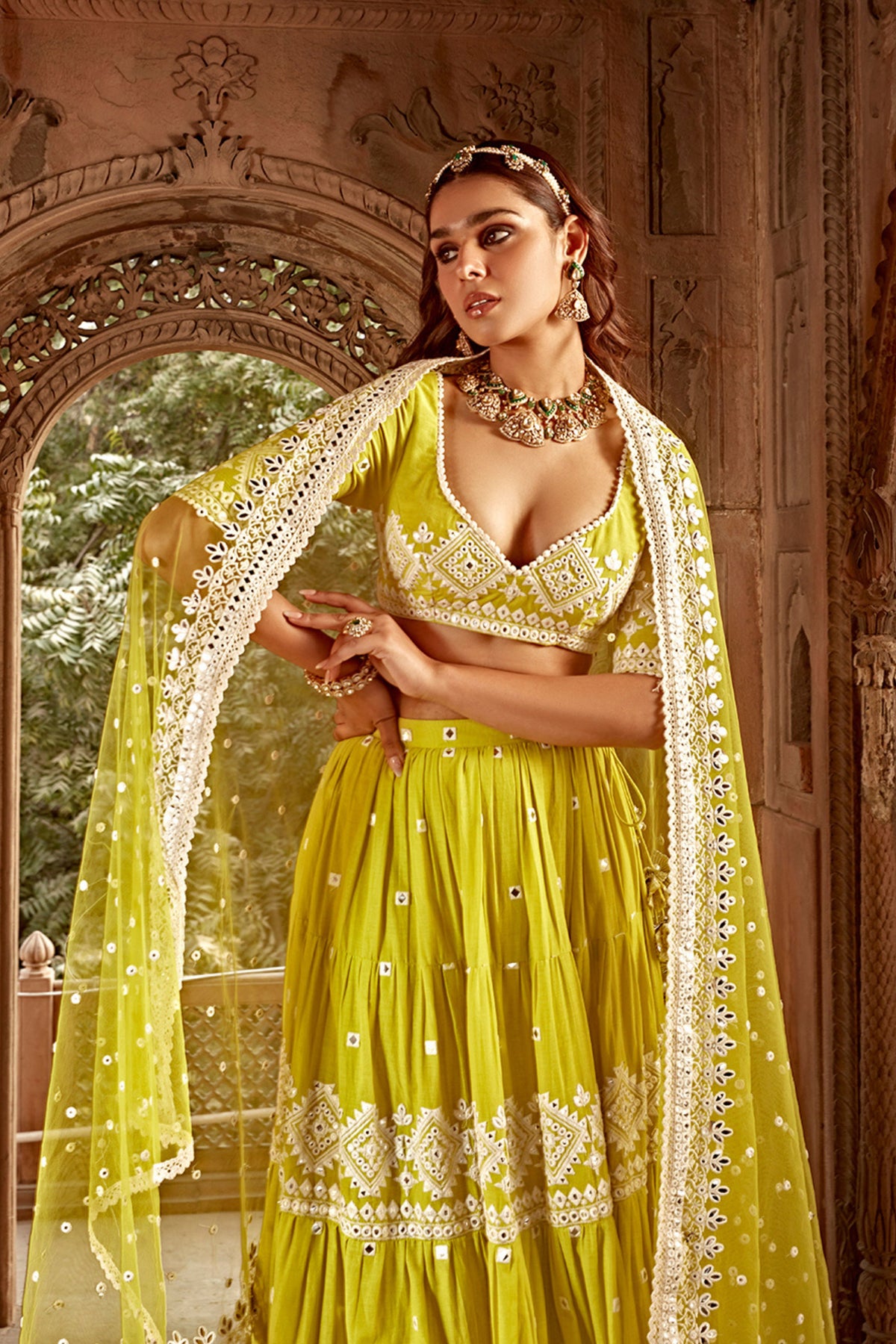 Neon Green Diamond Lehenga Set