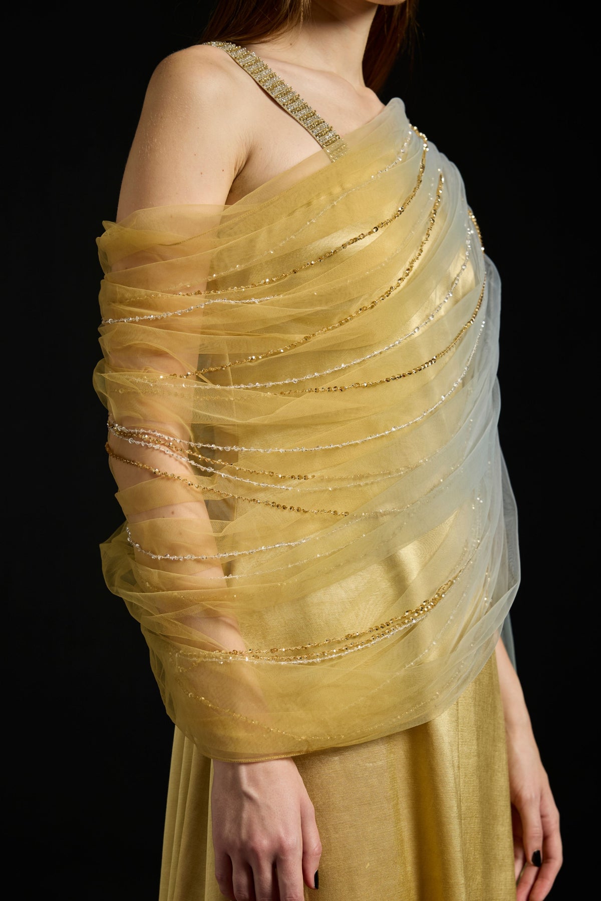 Gathered Draped Tulle Satin Dress