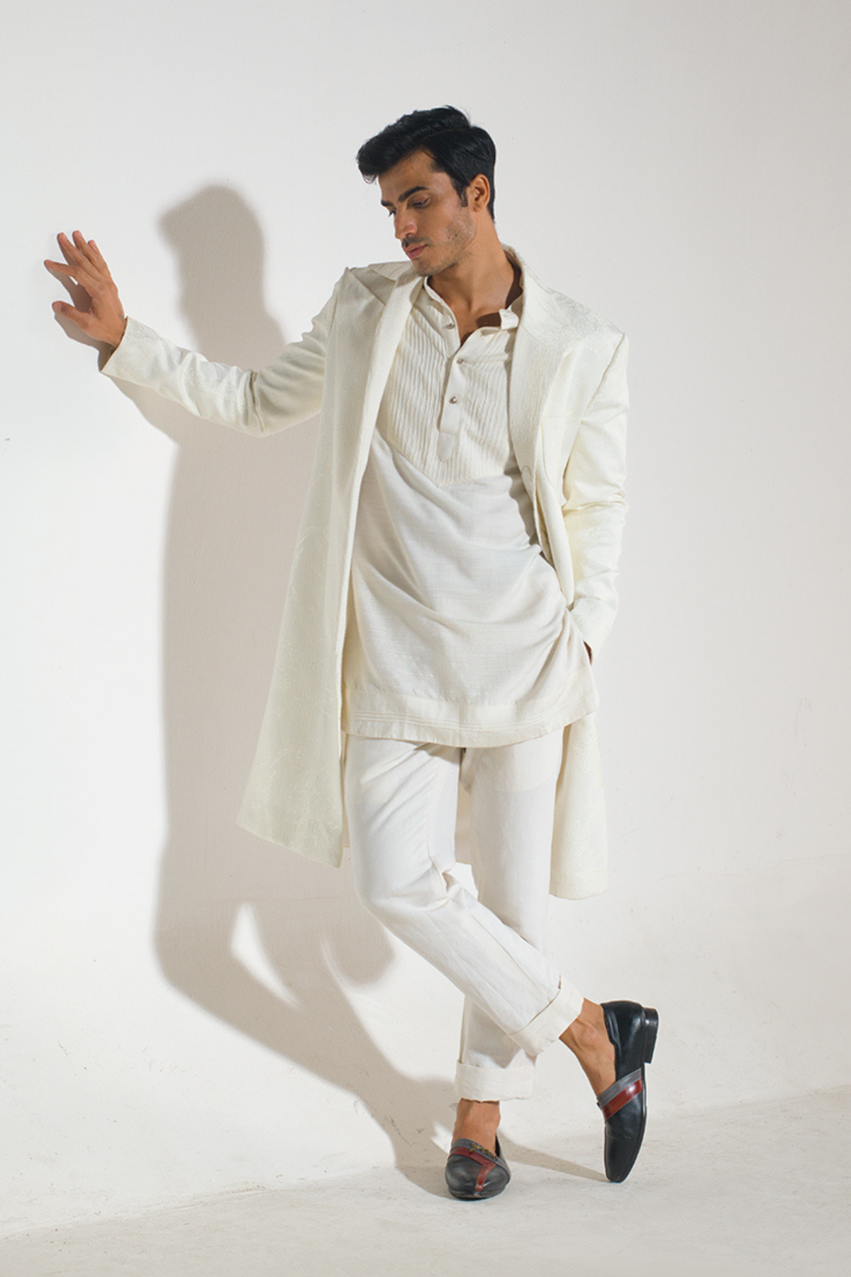Ivory Textured Overcoat Set