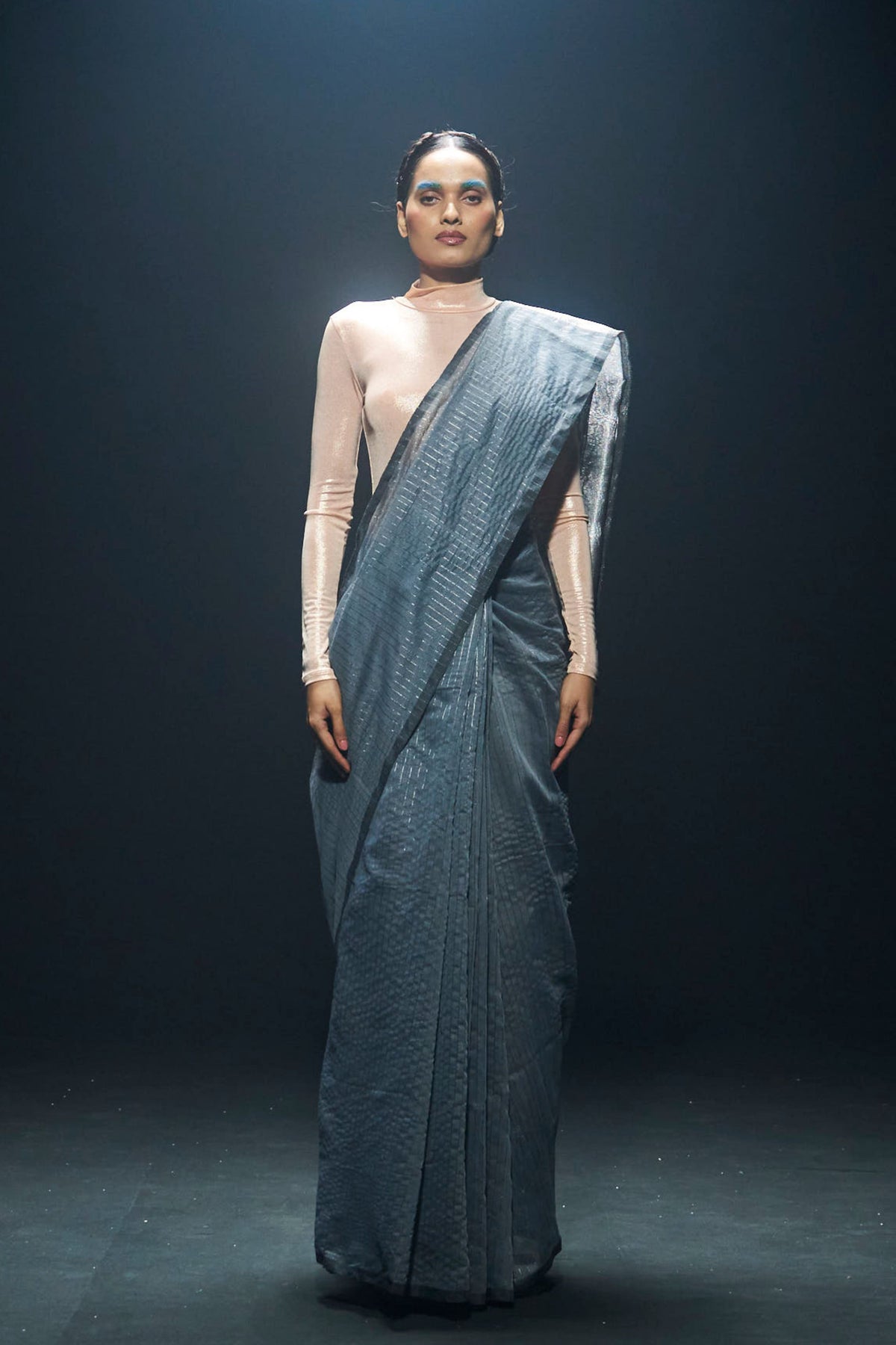 Grey Zari Tissue Saree