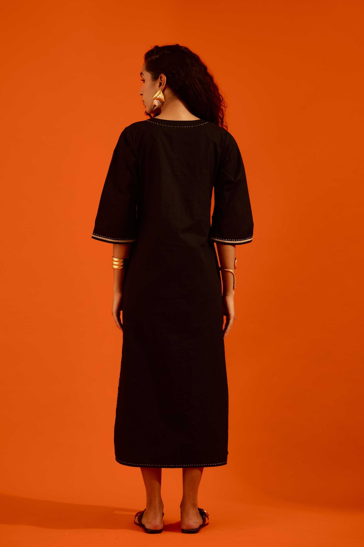 Leaf Motif Black Dress