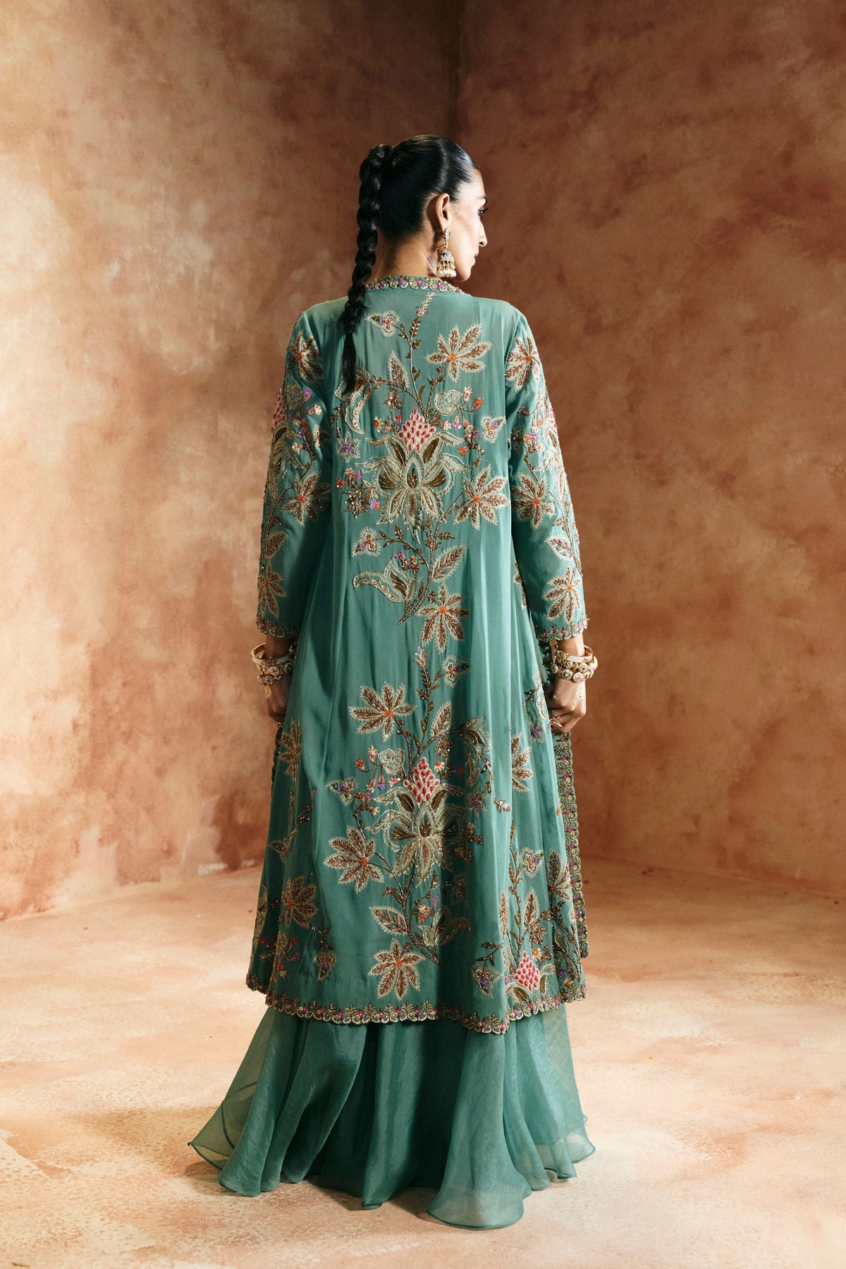 Coral Blue Sindh Zardozi Jacket Set