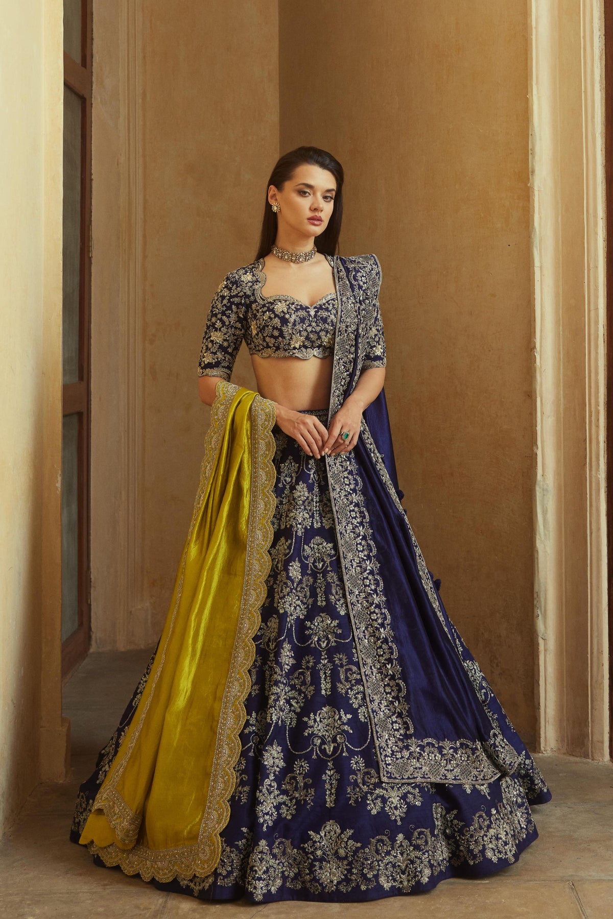 Embroidered Lehenga Set With Mustard Dupatta