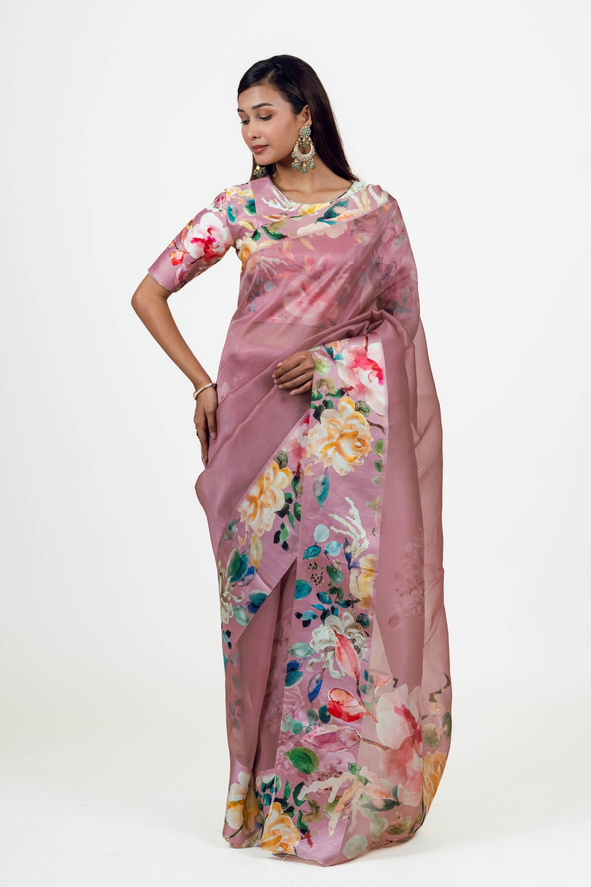 Julie Old Rose Organza Saree