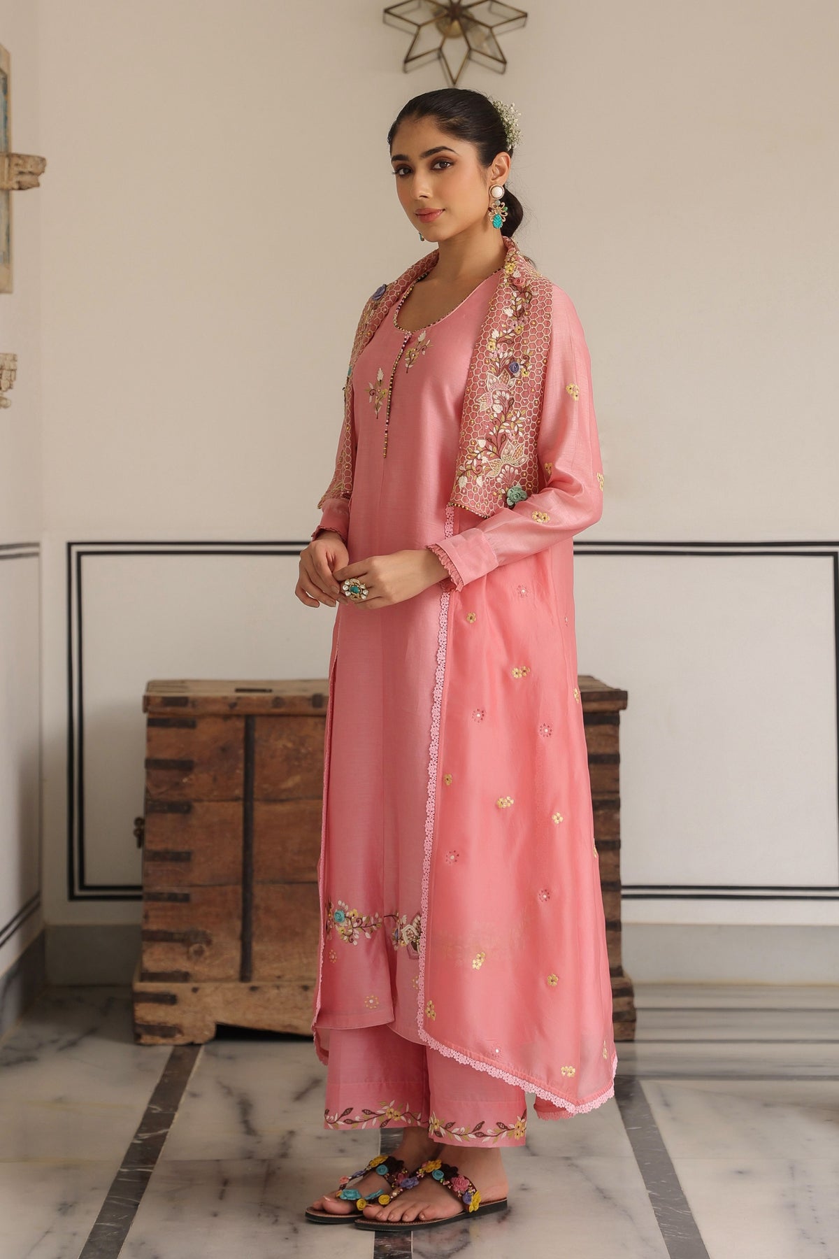 Gulzar  Pink Jacket Set