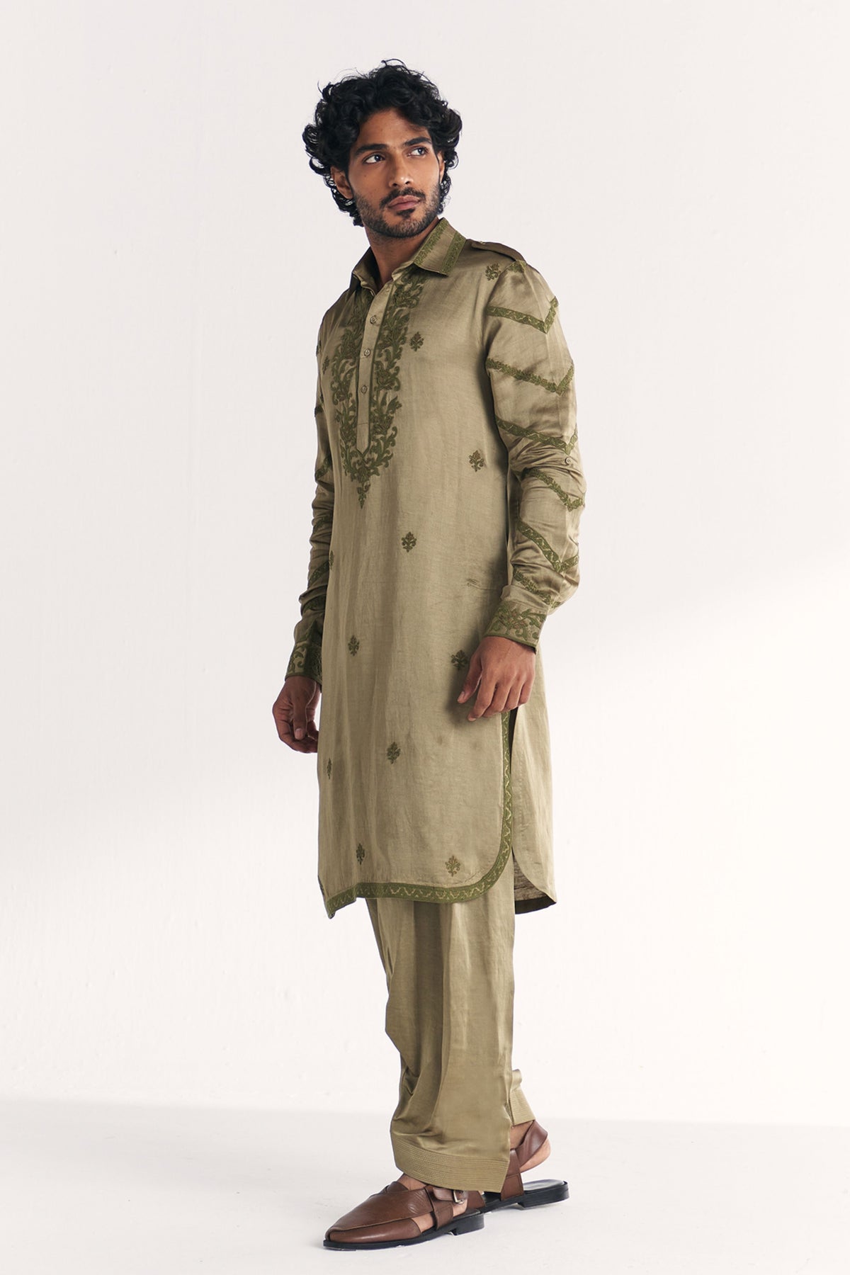 Faris Green Pathani Kurta Set