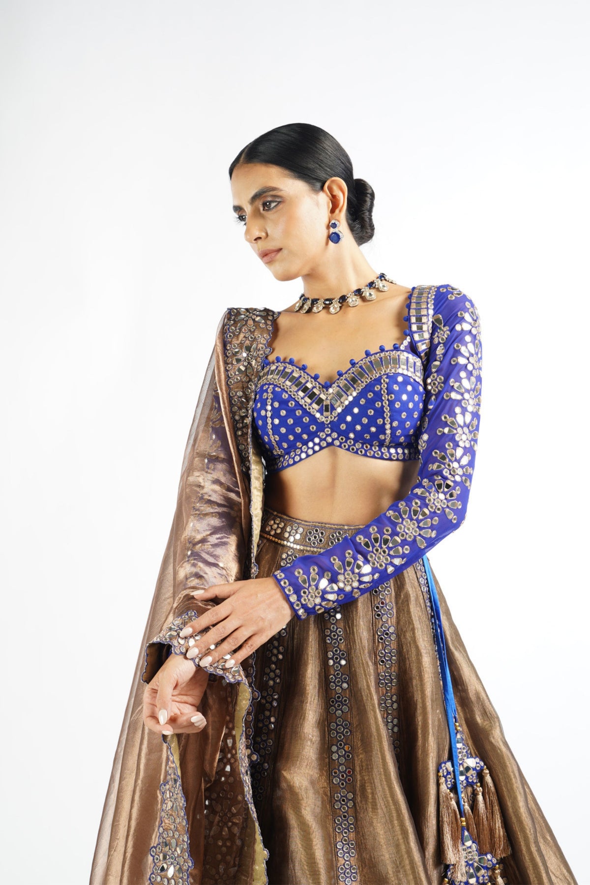 Copper Shimmer Organza Lehenga Set
