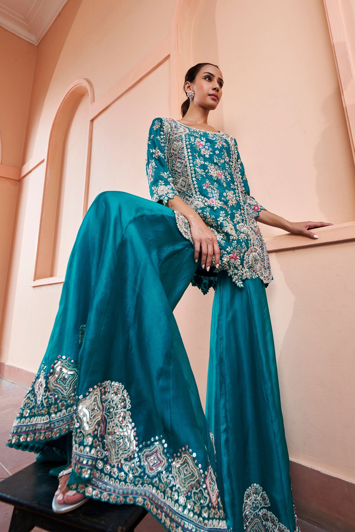 Pine Green Embroided Sharara
