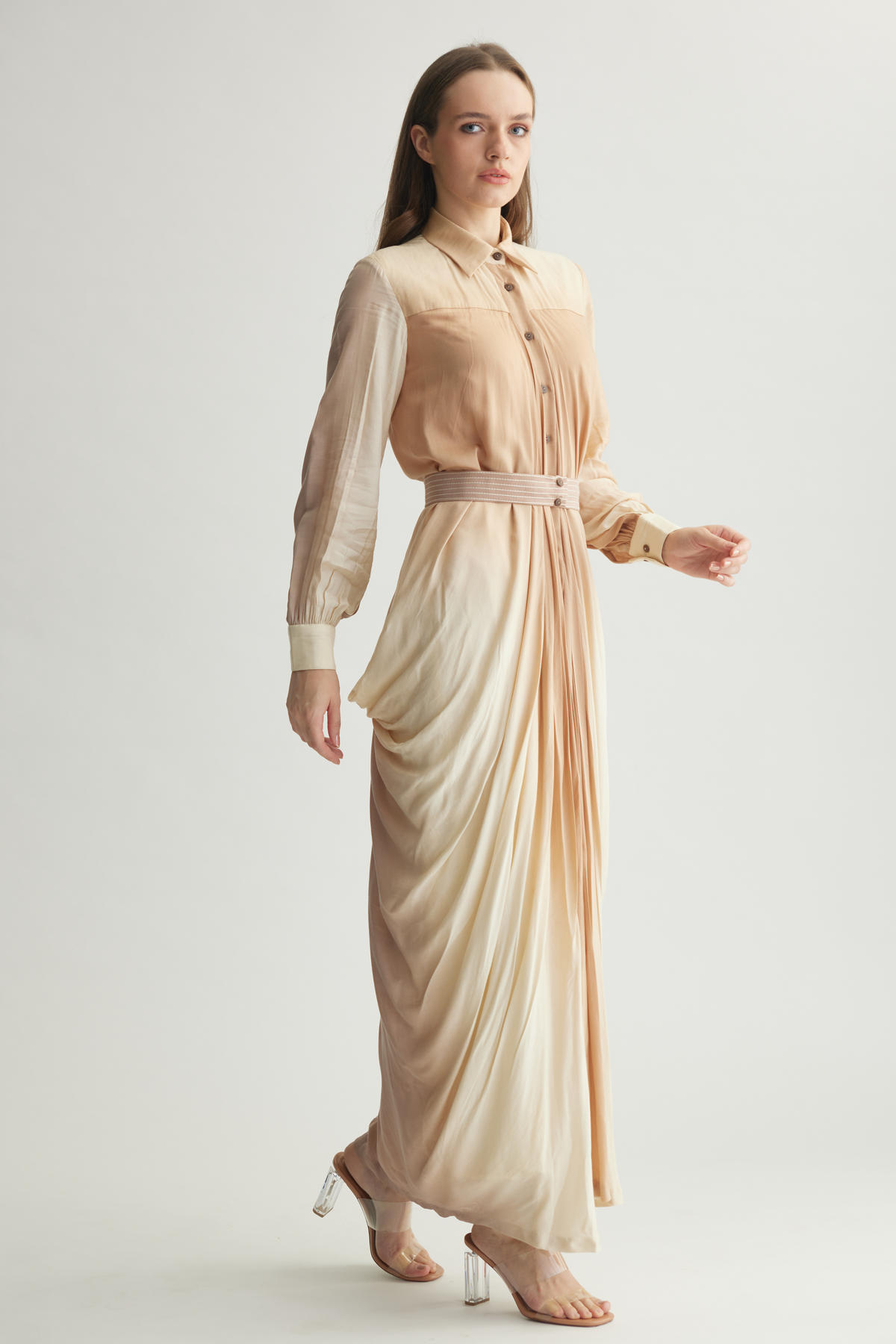 Beige  Drape Shirt Dress