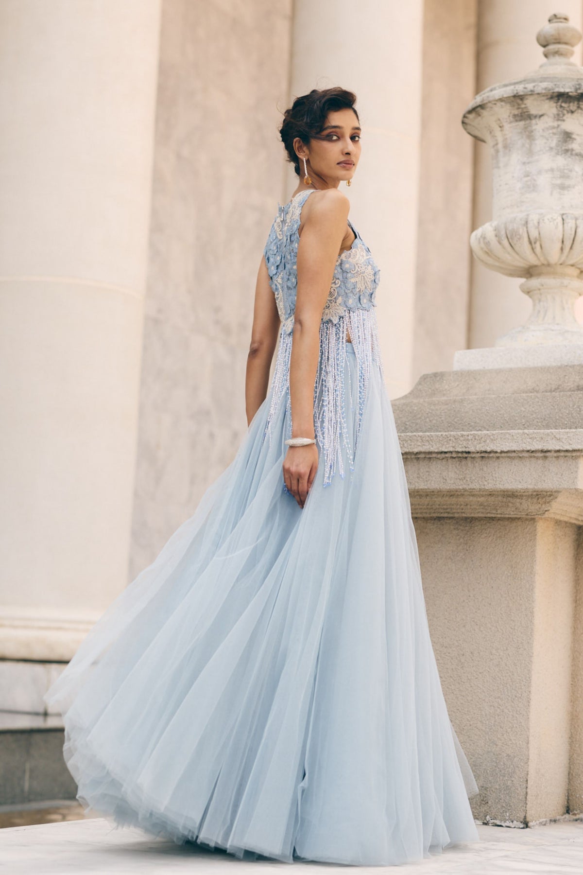 Sky Blue Top And Skirt
