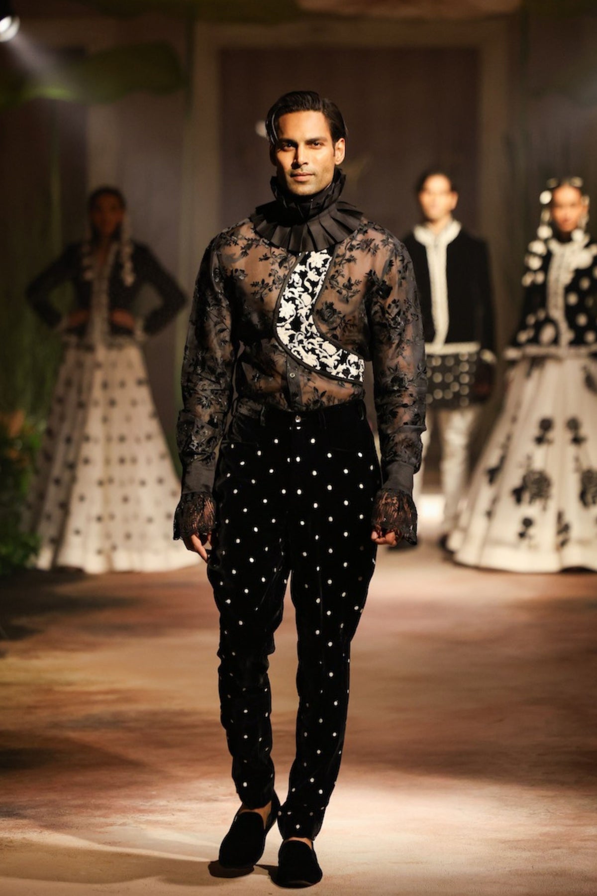 Black Organza Mens Shirt Set