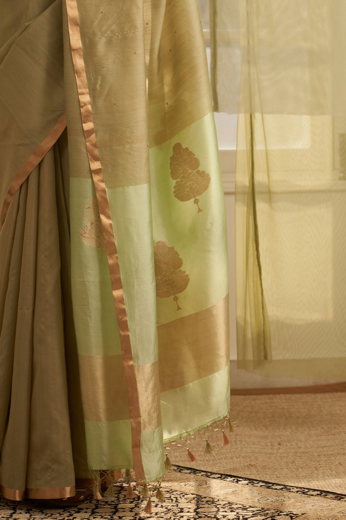 Sage Green Handloom Tussar Saree