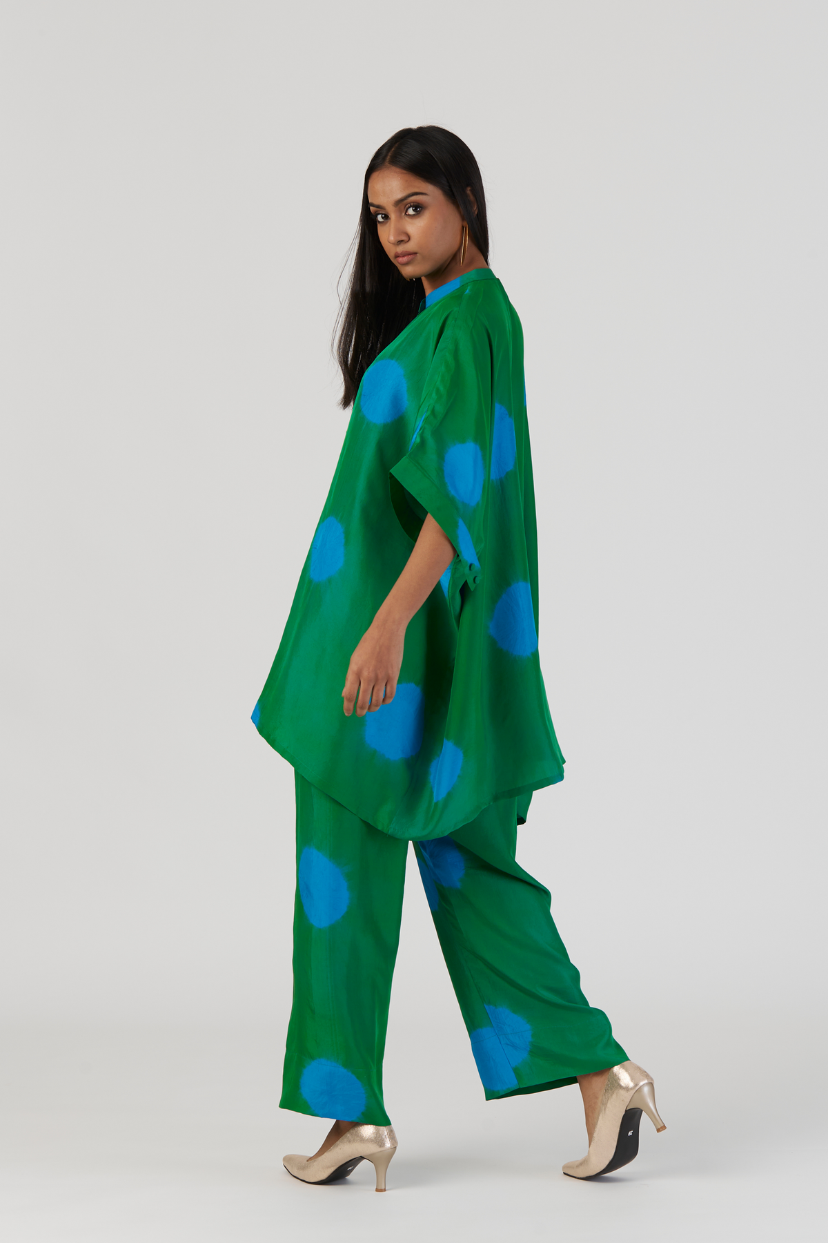 Green Tie-Dye Silk Kaftan Set