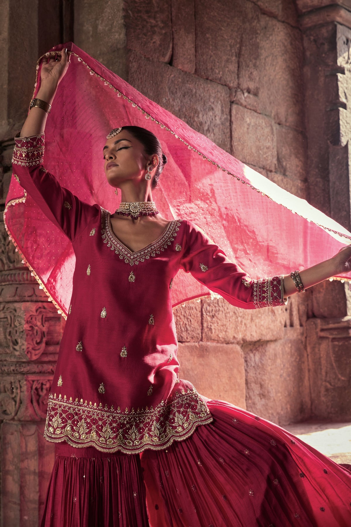 Ambar Magenta Gharara Set