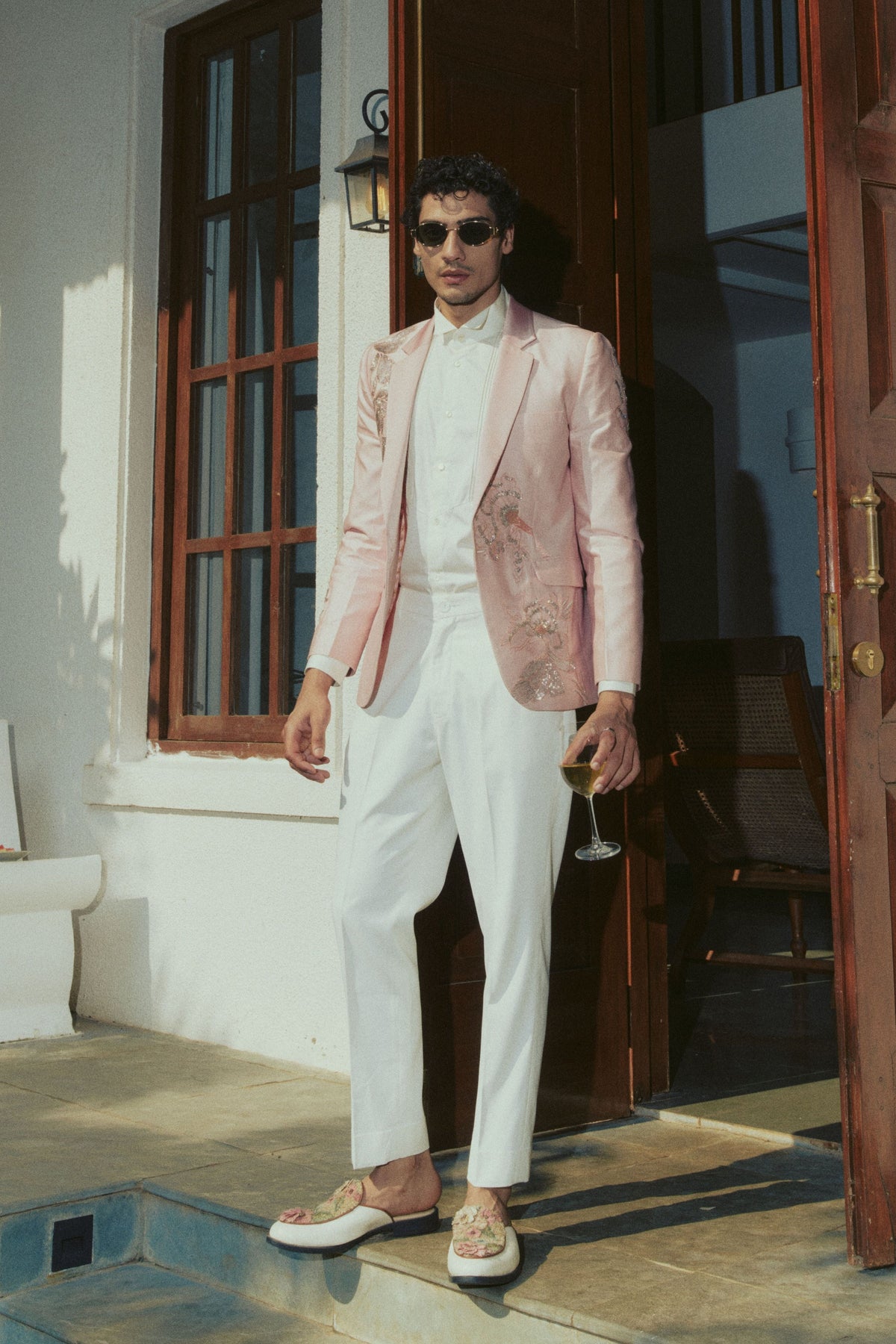 Pink Embroidered Tuxedo Set