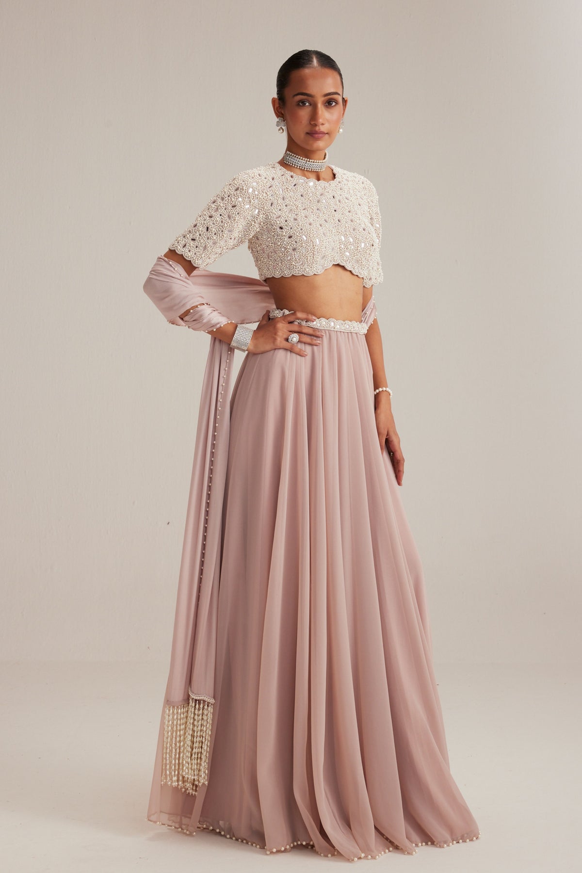 Ash Pink Pearl Skirt Set
