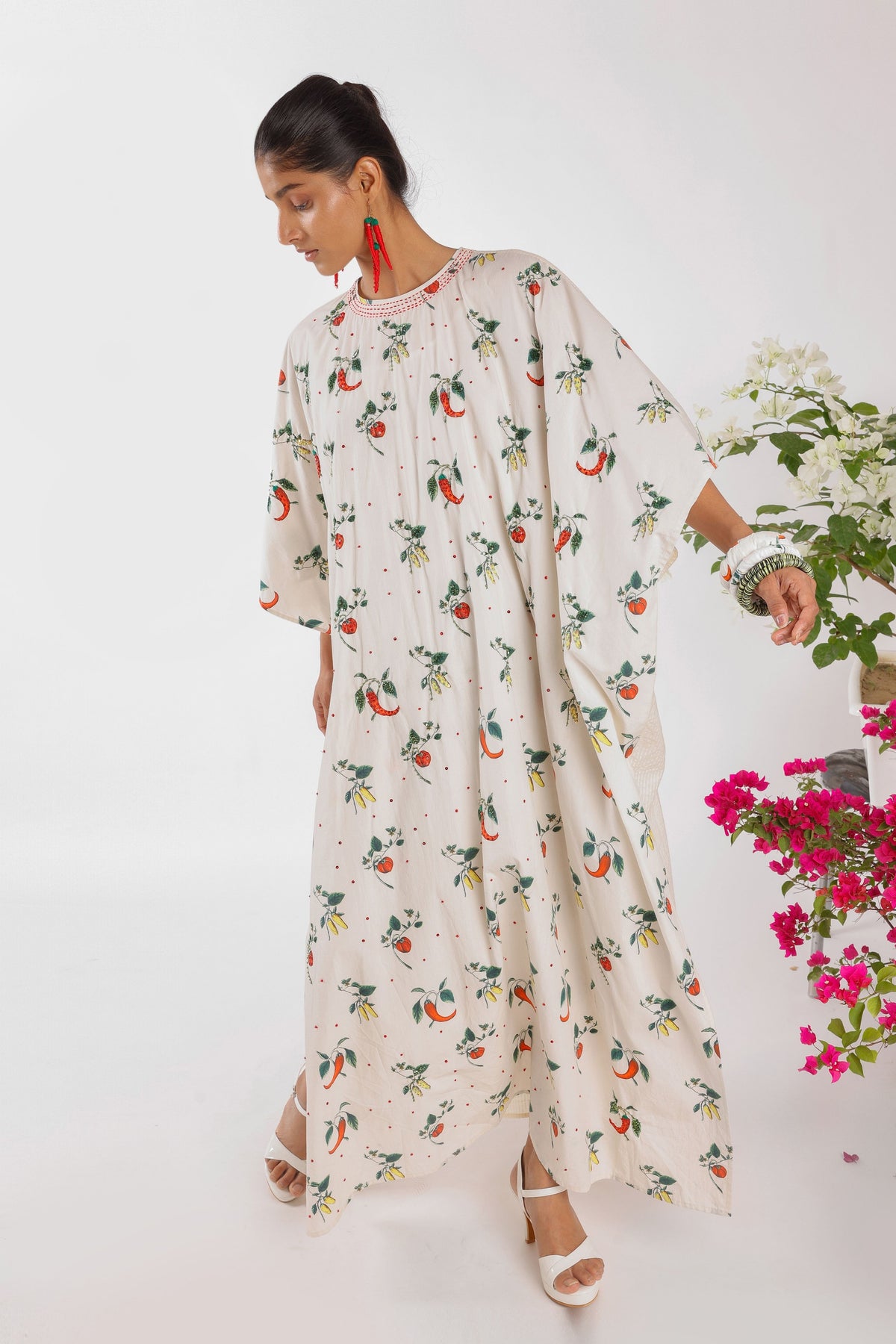Seersucker Embroidered Kaftan