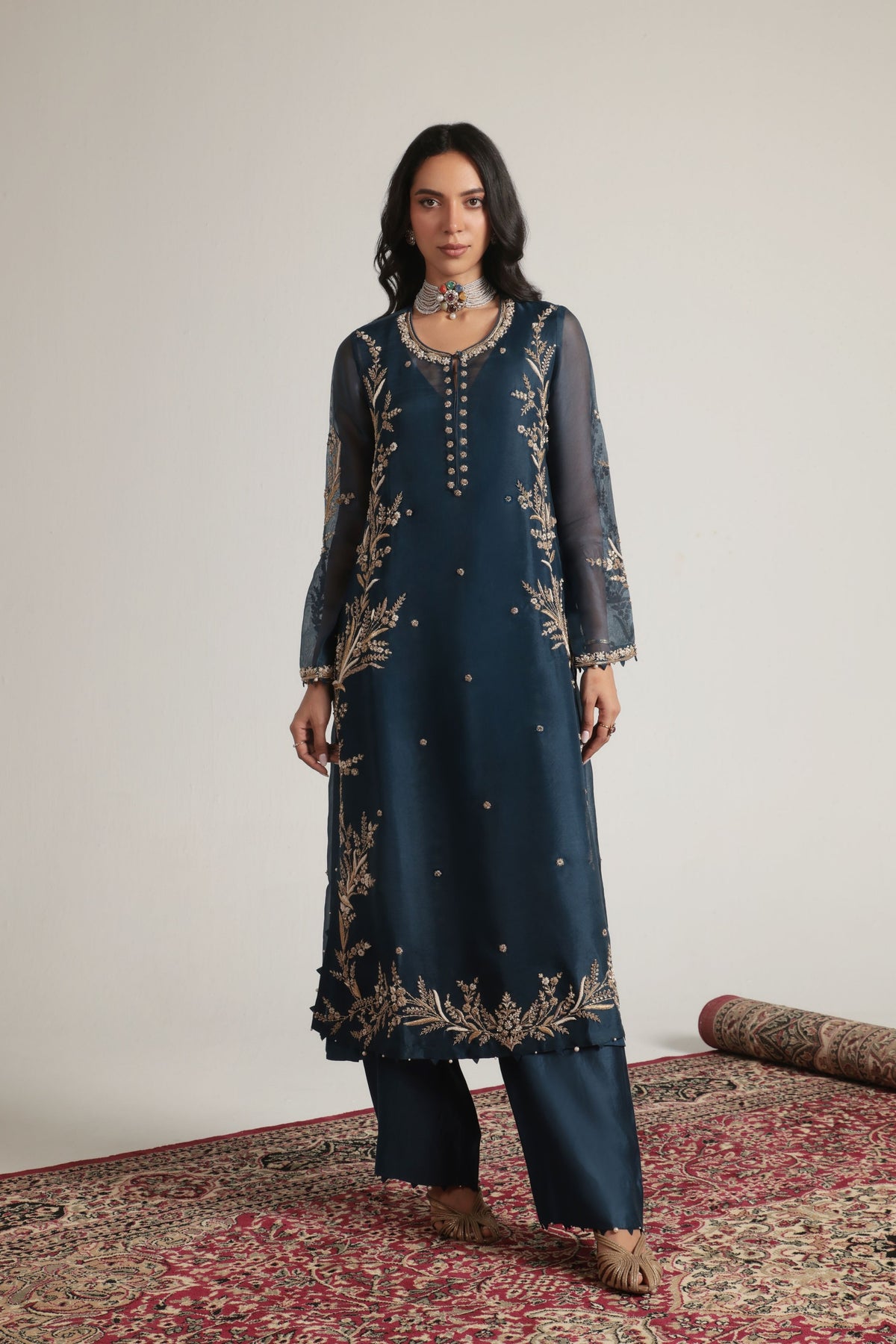 Blue Light Phool Patti Kurta Set