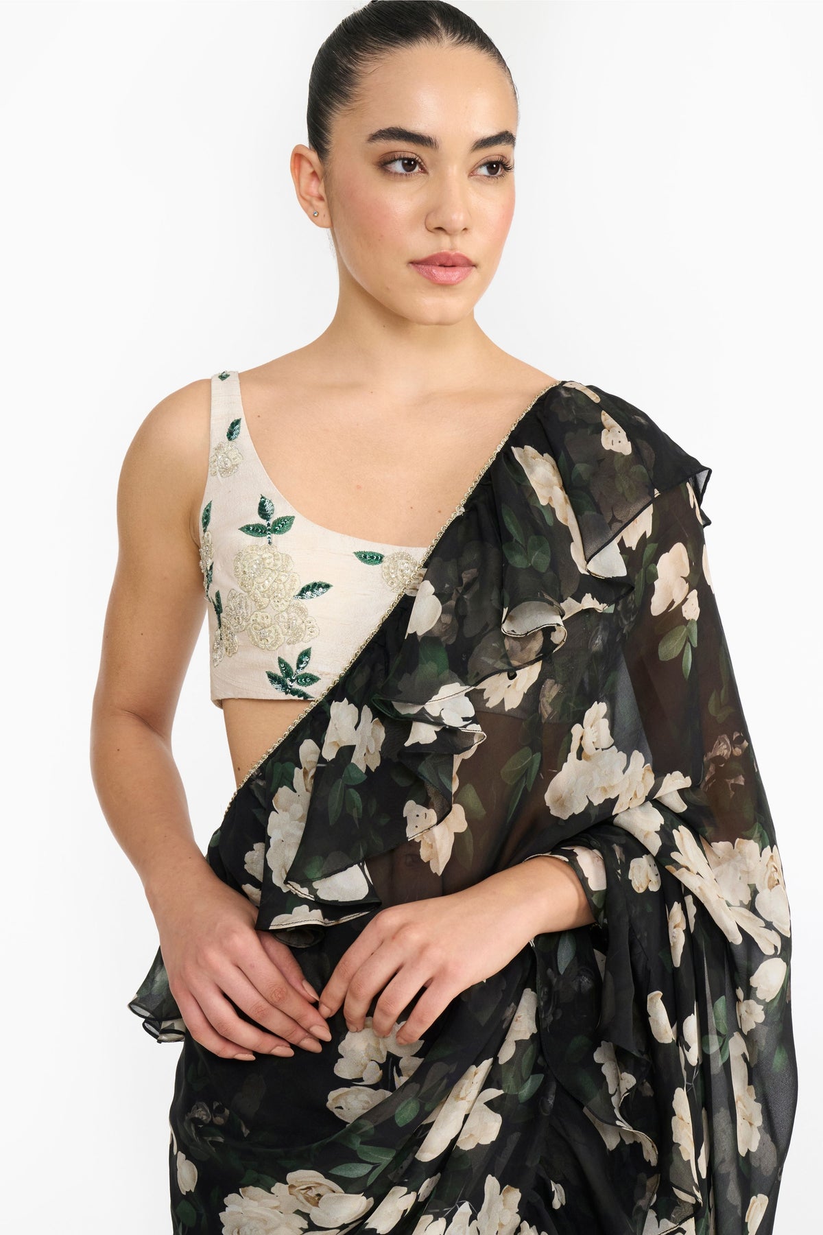 Ivory Rose Creeper Saree Set