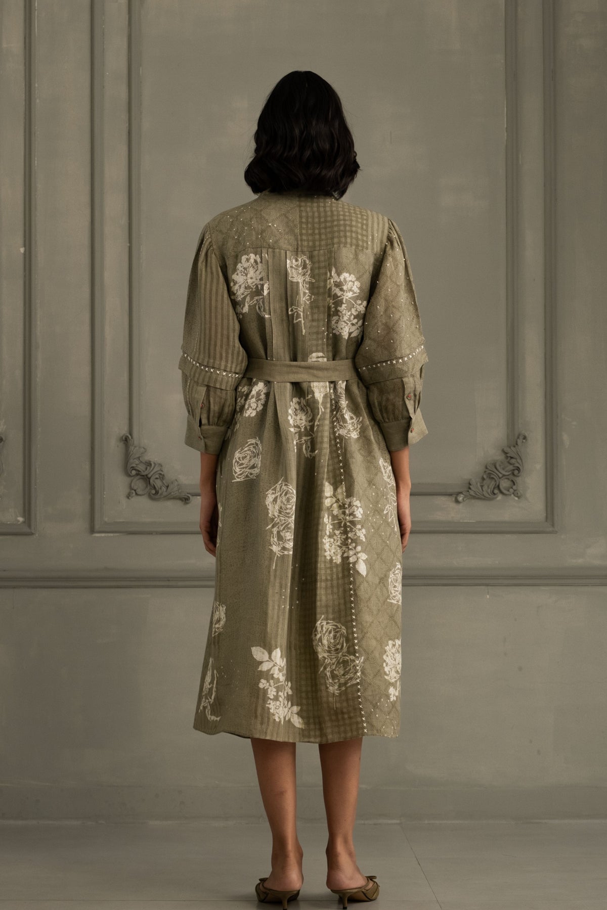 Sage Print Linen Dress