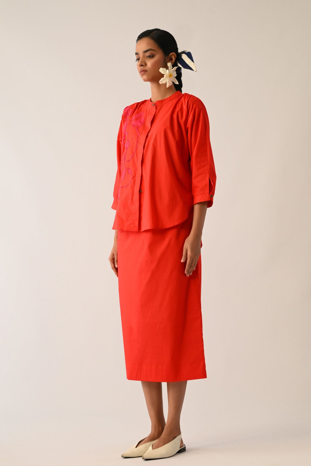 Mono Crimson Applique Skirt Set