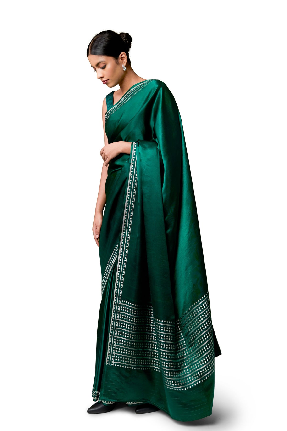 Dark Green Gajji Satin Saree