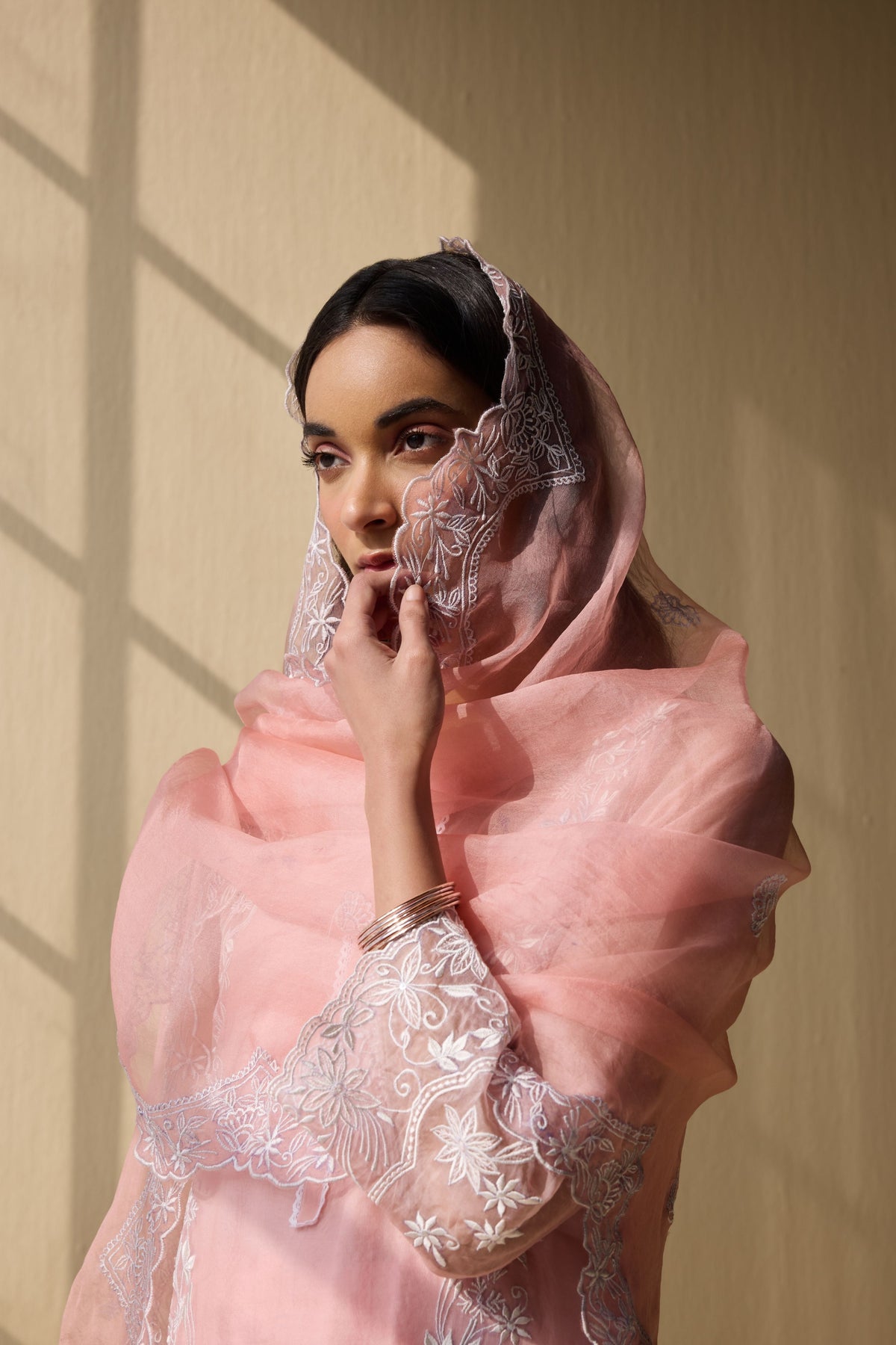 Pink Embroidered Organza Suit