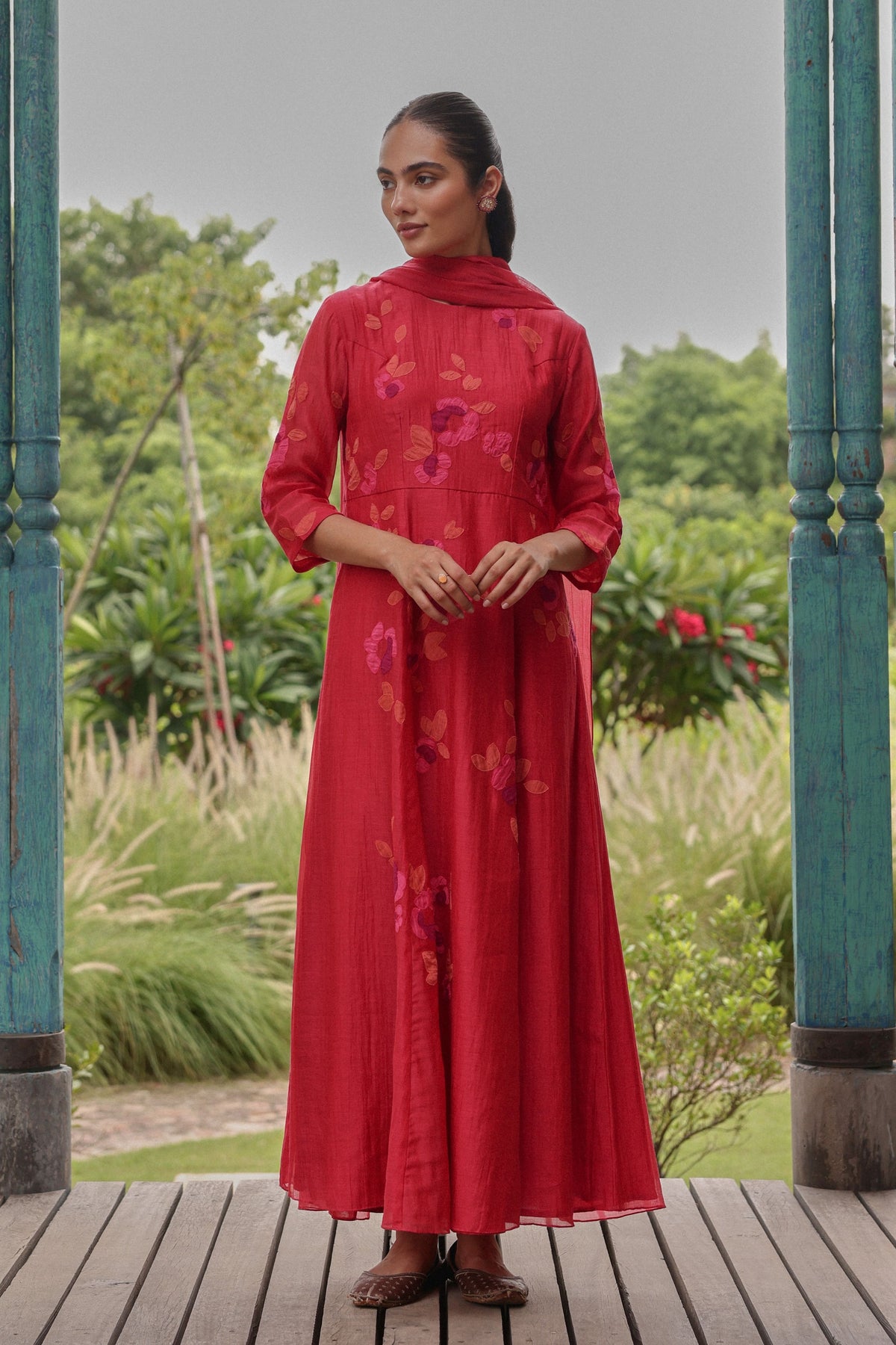 Berry Floral Anarkali Set