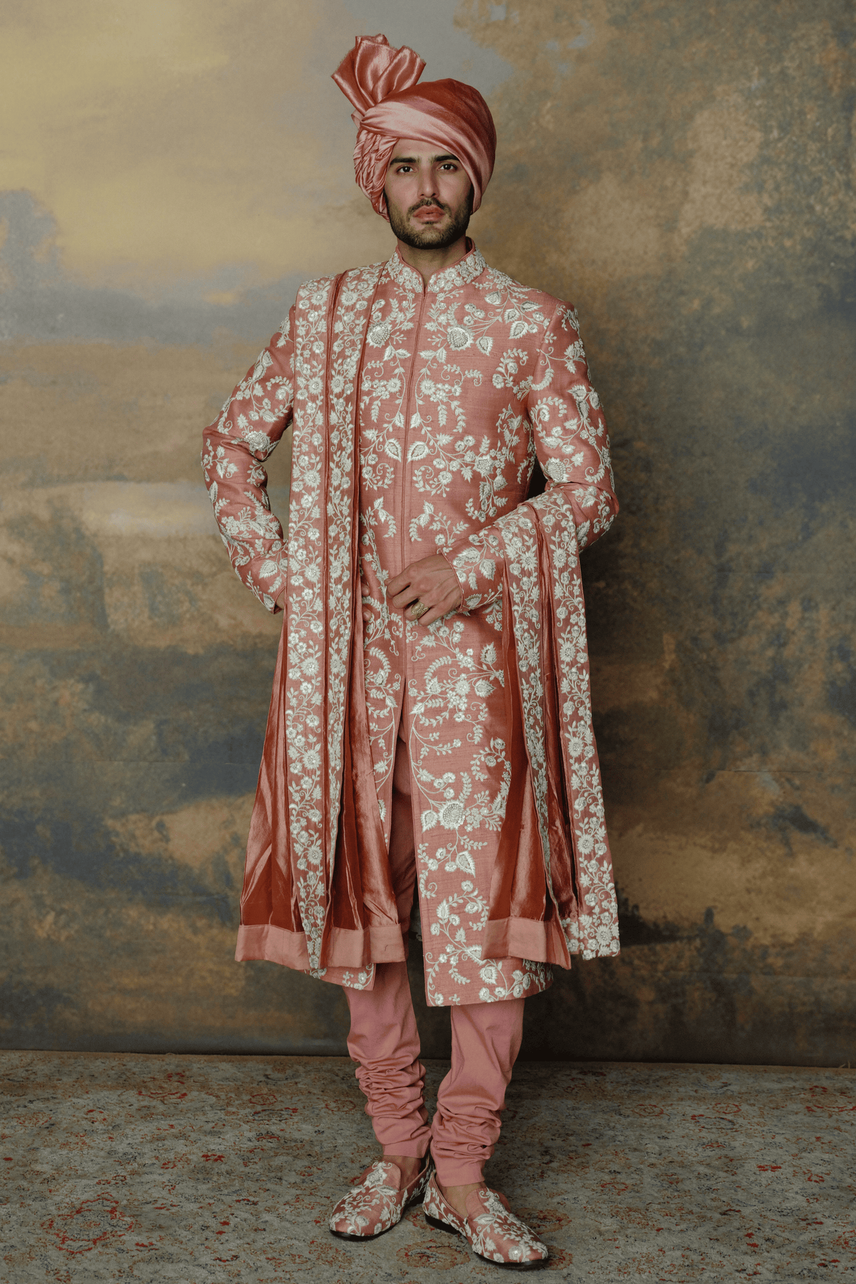 Peach Sherwani Set