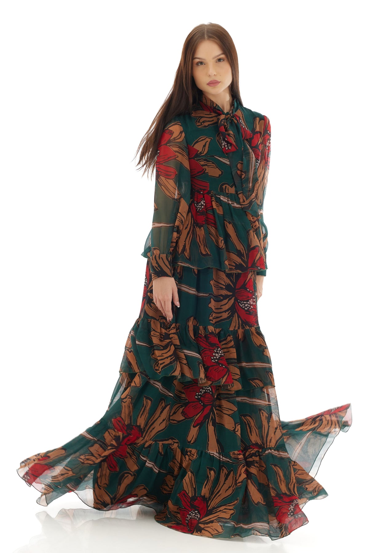 Green and Orange Long Dress