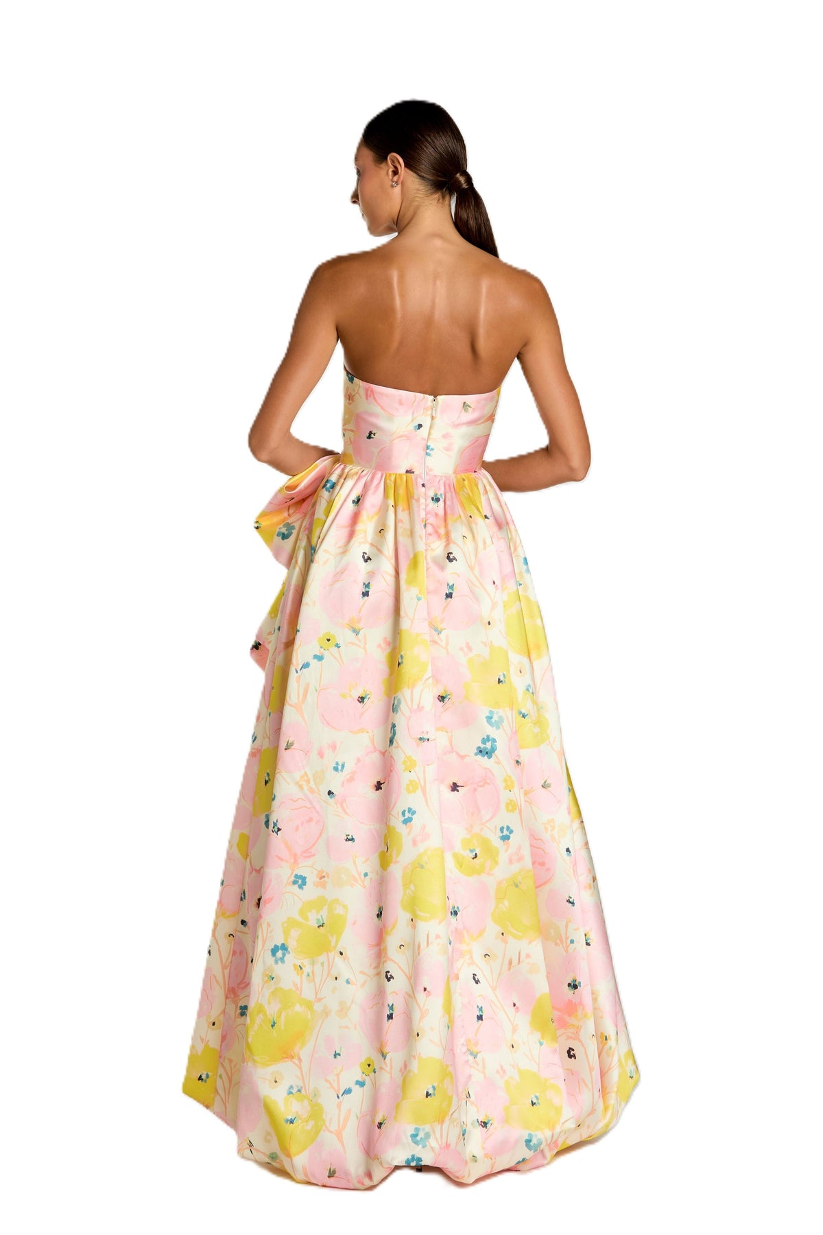 Floral Bow High Slit Ball Gown