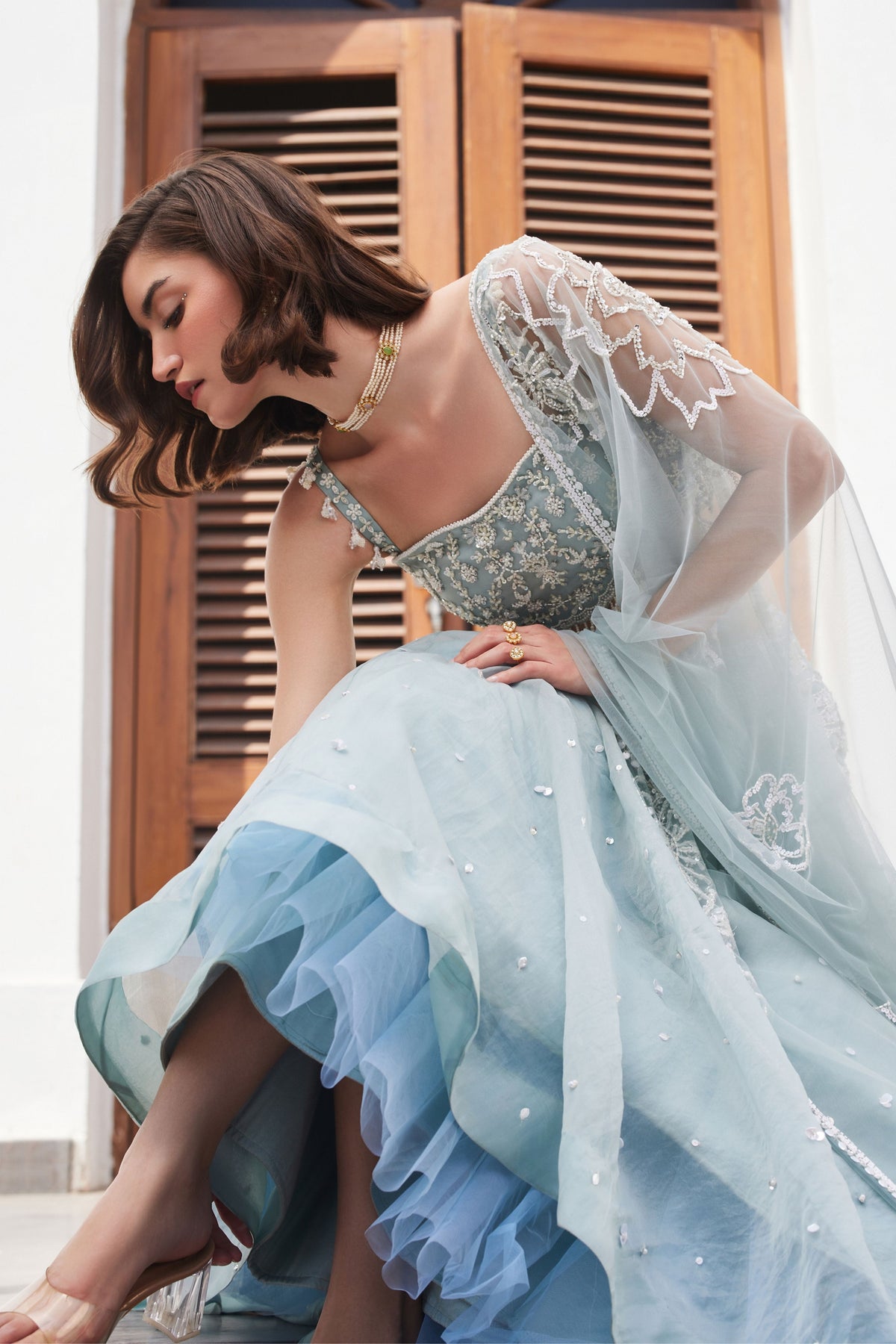 Powder Blue Organza Skirt and Bustier