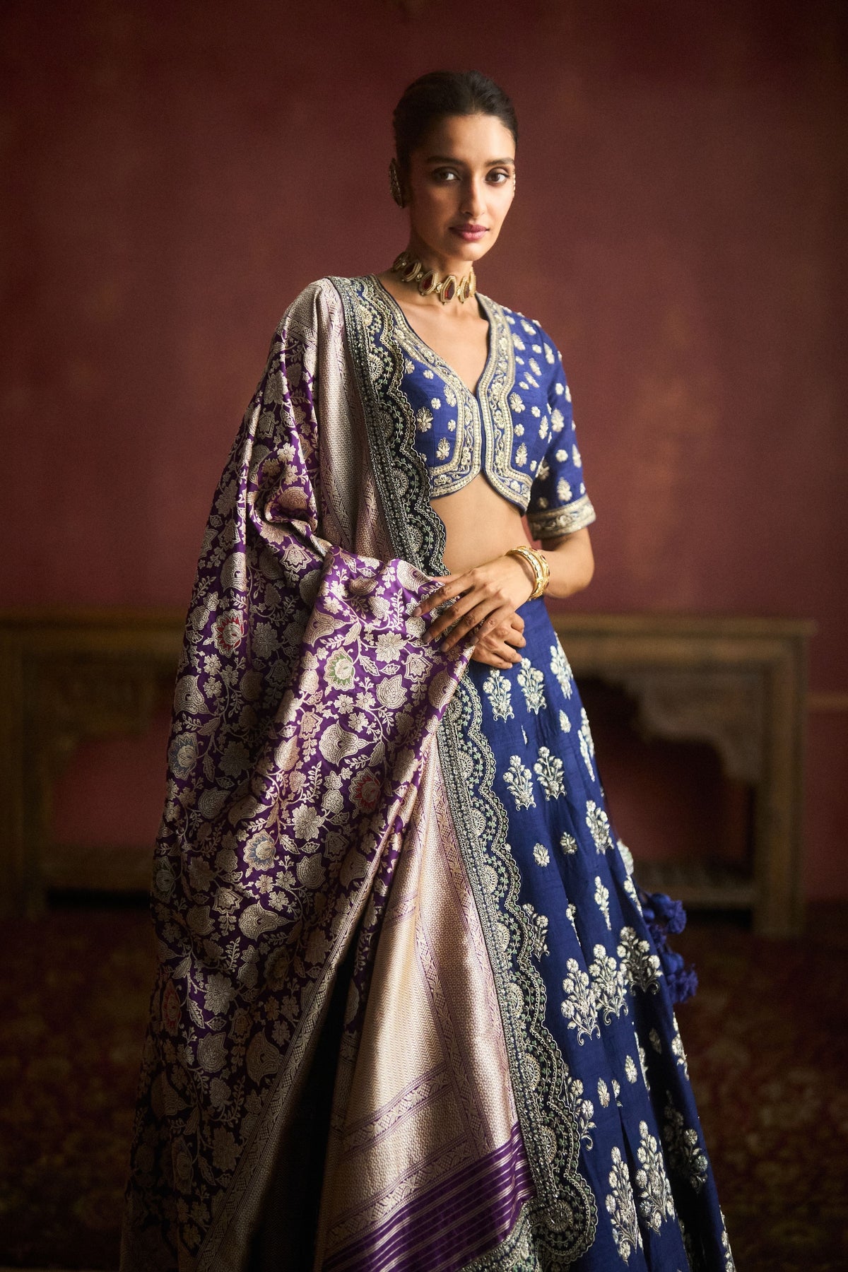 Purple Embroidered Lehenga Set
