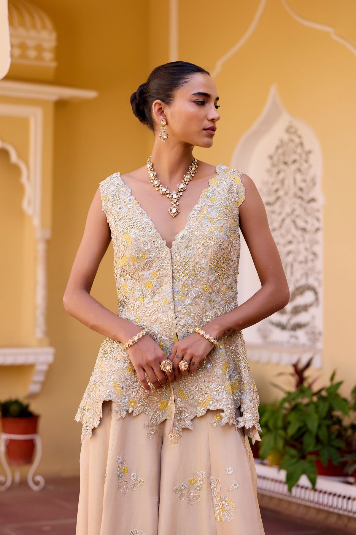 The Sharara Set in Frost Champagne