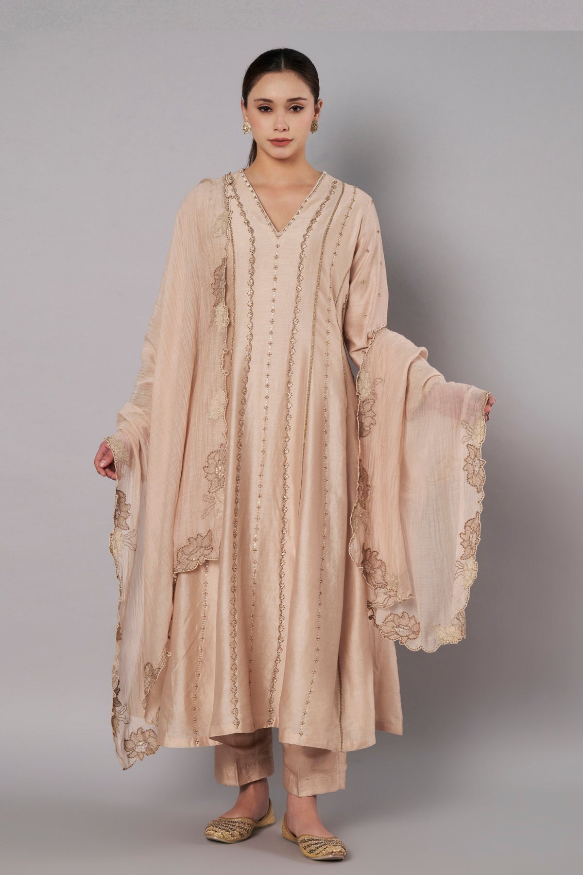Spring Halo Champagne Anarkali Set