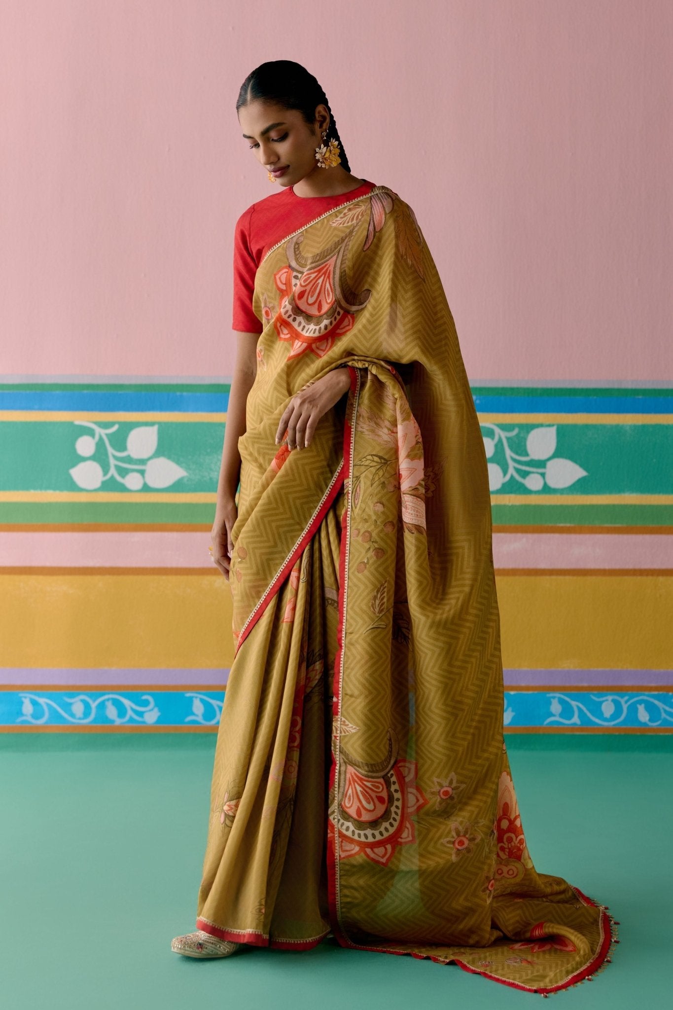 Mustard Chintz Saree - Label Mogra - Elahe
